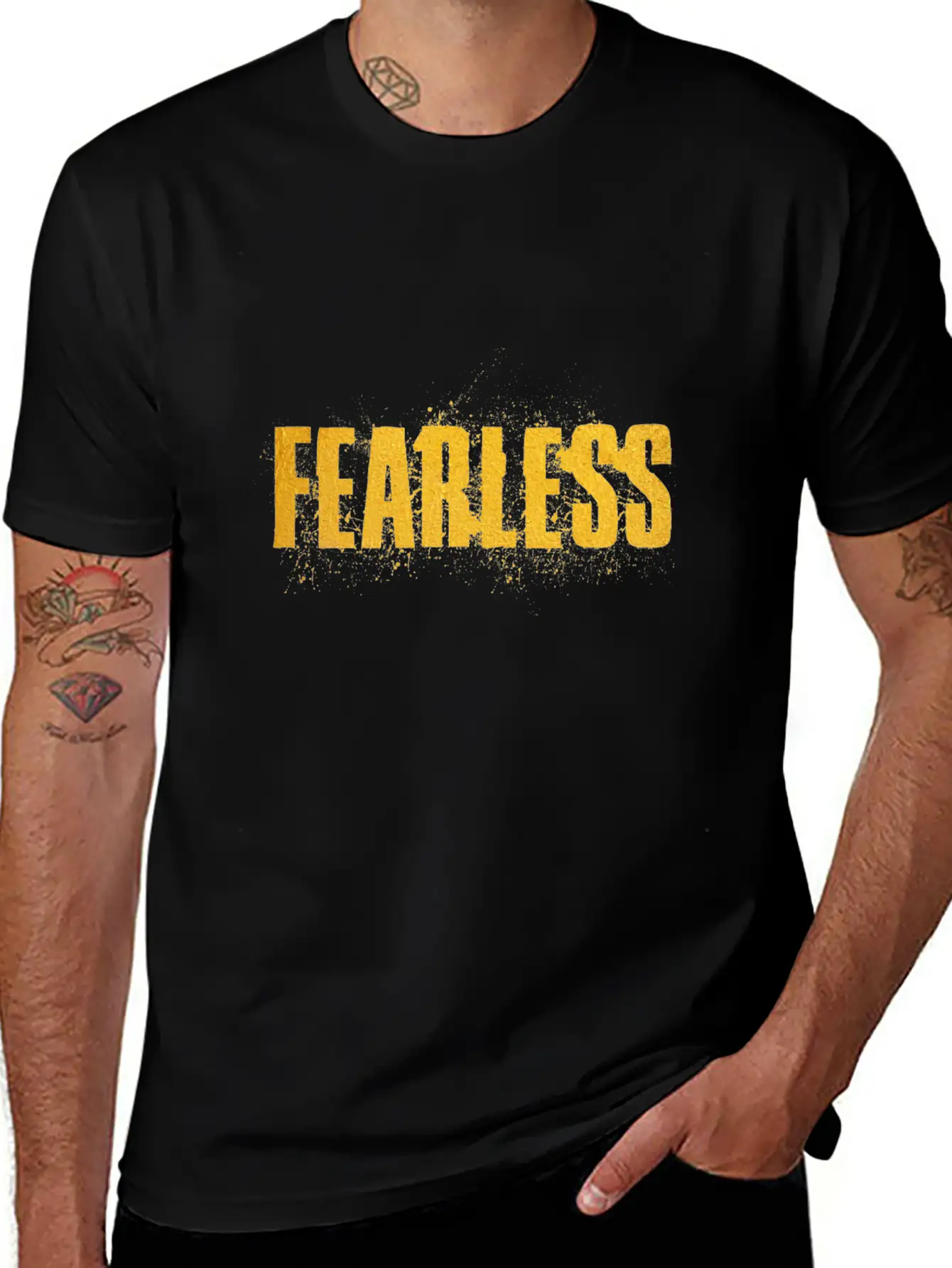 Fearless Yellow Word Colorsplash Stylish Everyday T-Shirt – Unisex Basic Cotton Tee