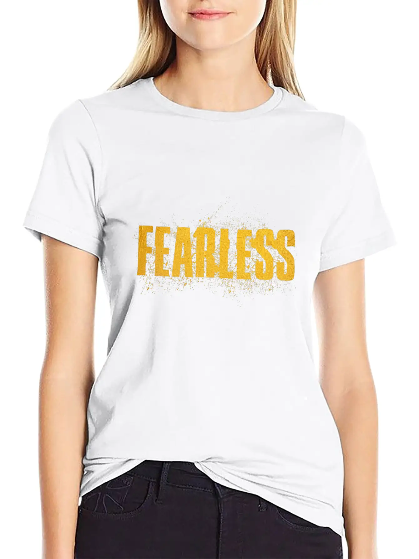 Fearless Yellow Word Colorsplash Stylish Everyday T-Shirt – Unisex Basic Cotton Tee
