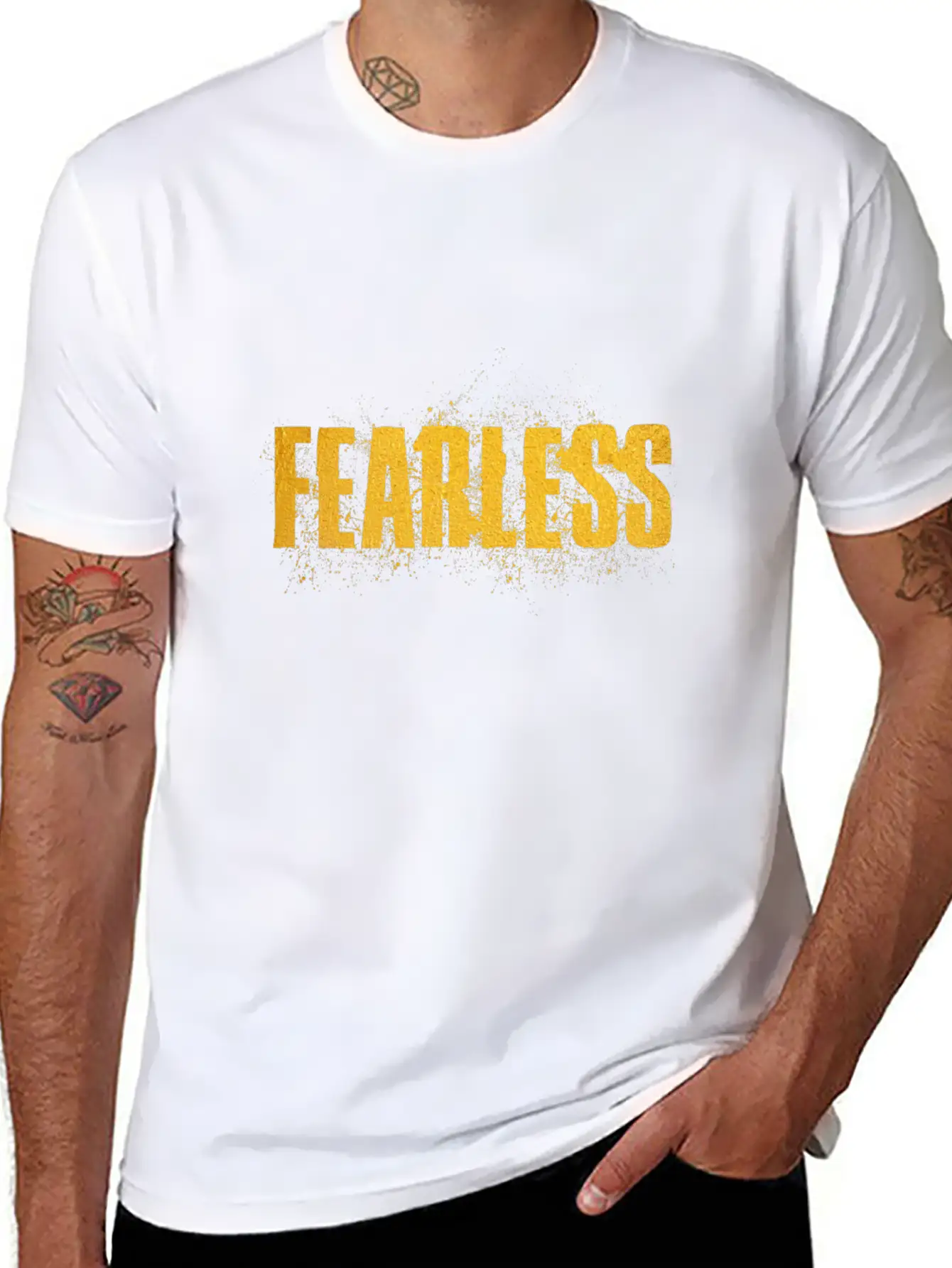 Fearless Yellow Word Colorsplash Stylish Everyday T-Shirt – Unisex Basic Cotton Tee