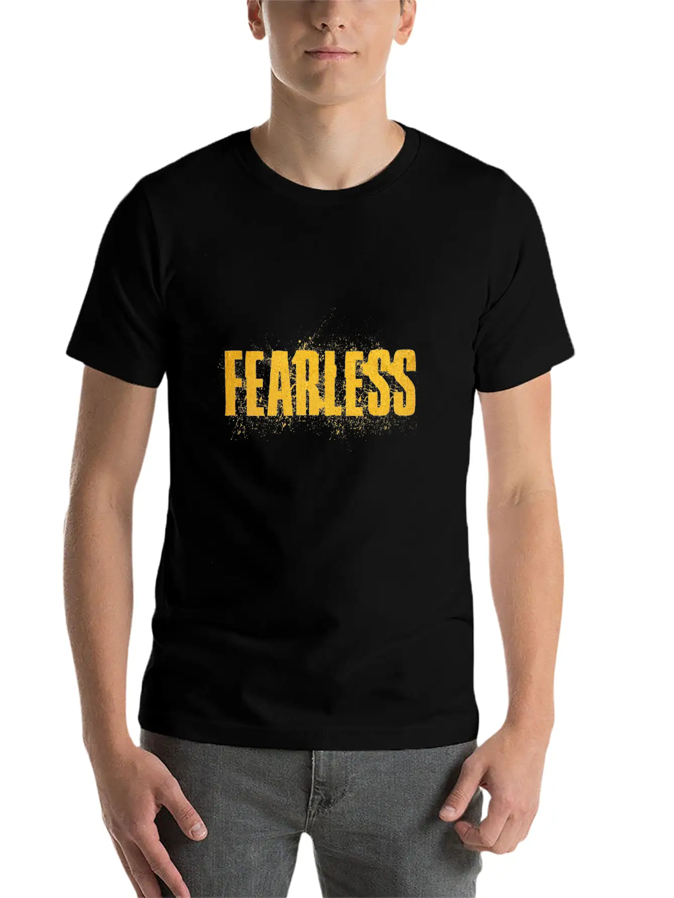 Fearless Yellow Word Colorsplash Stylish Everyday T-Shirt – Unisex Basic Cotton Tee