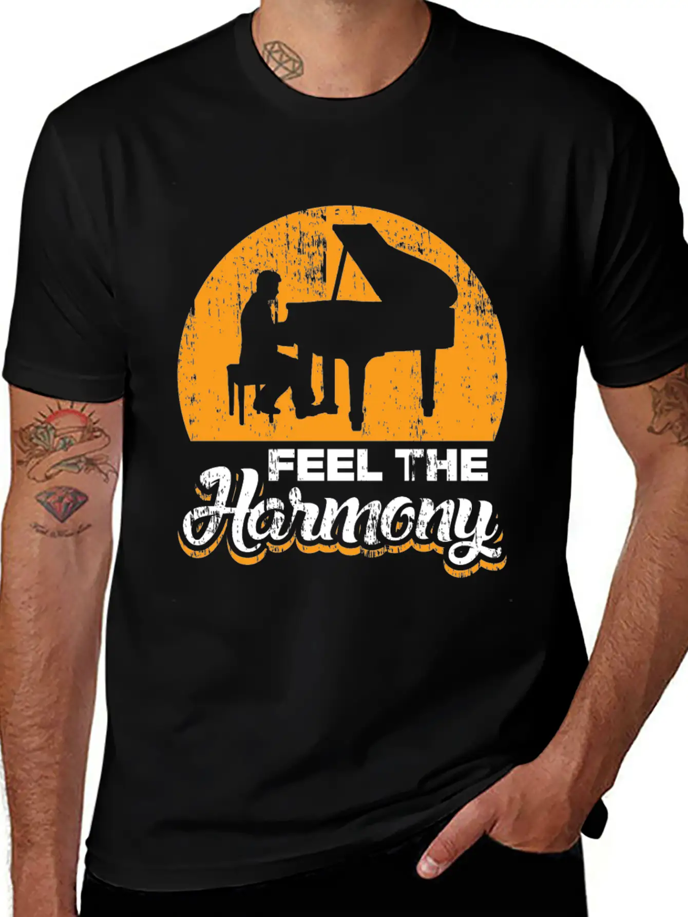 Feel The Harmony Piano Concert Gift Idea Quote Basic Graphic T-Shirt – Daily Comfort In Soft Cotton