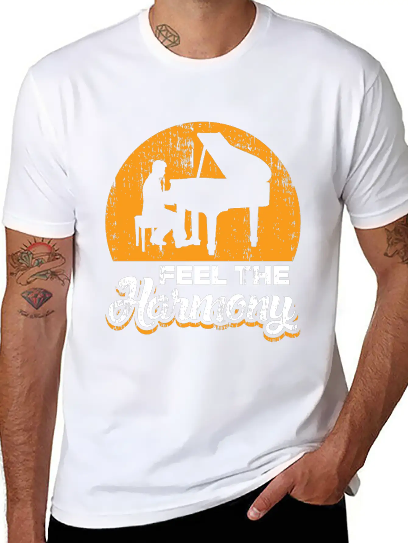 Feel The Harmony Piano Concert Gift Idea Quote Basic Graphic T-Shirt – Daily Comfort In Soft Cotton