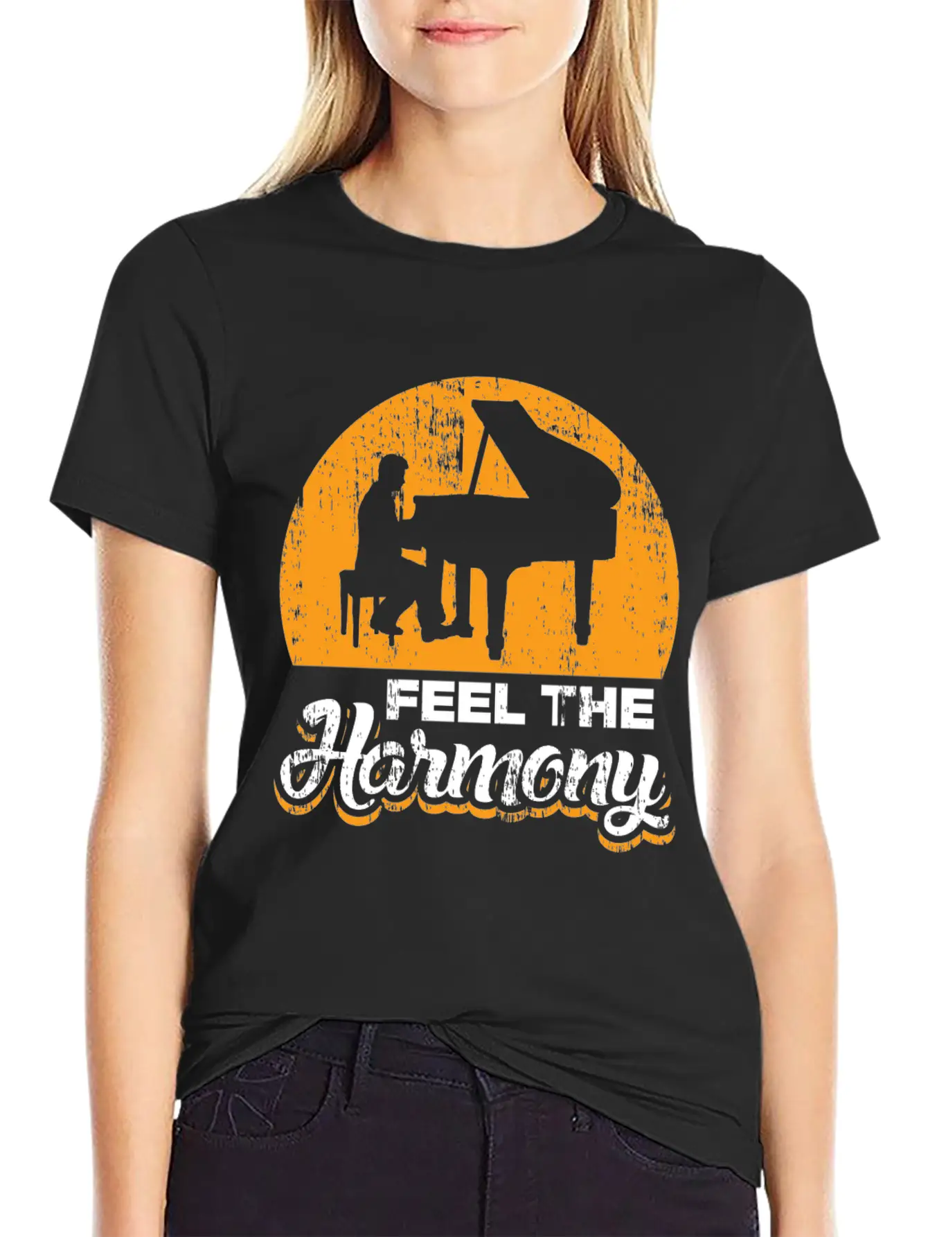 Feel The Harmony Piano Concert Gift Idea Quote Basic Graphic T-Shirt – Daily Comfort In Soft Cotton