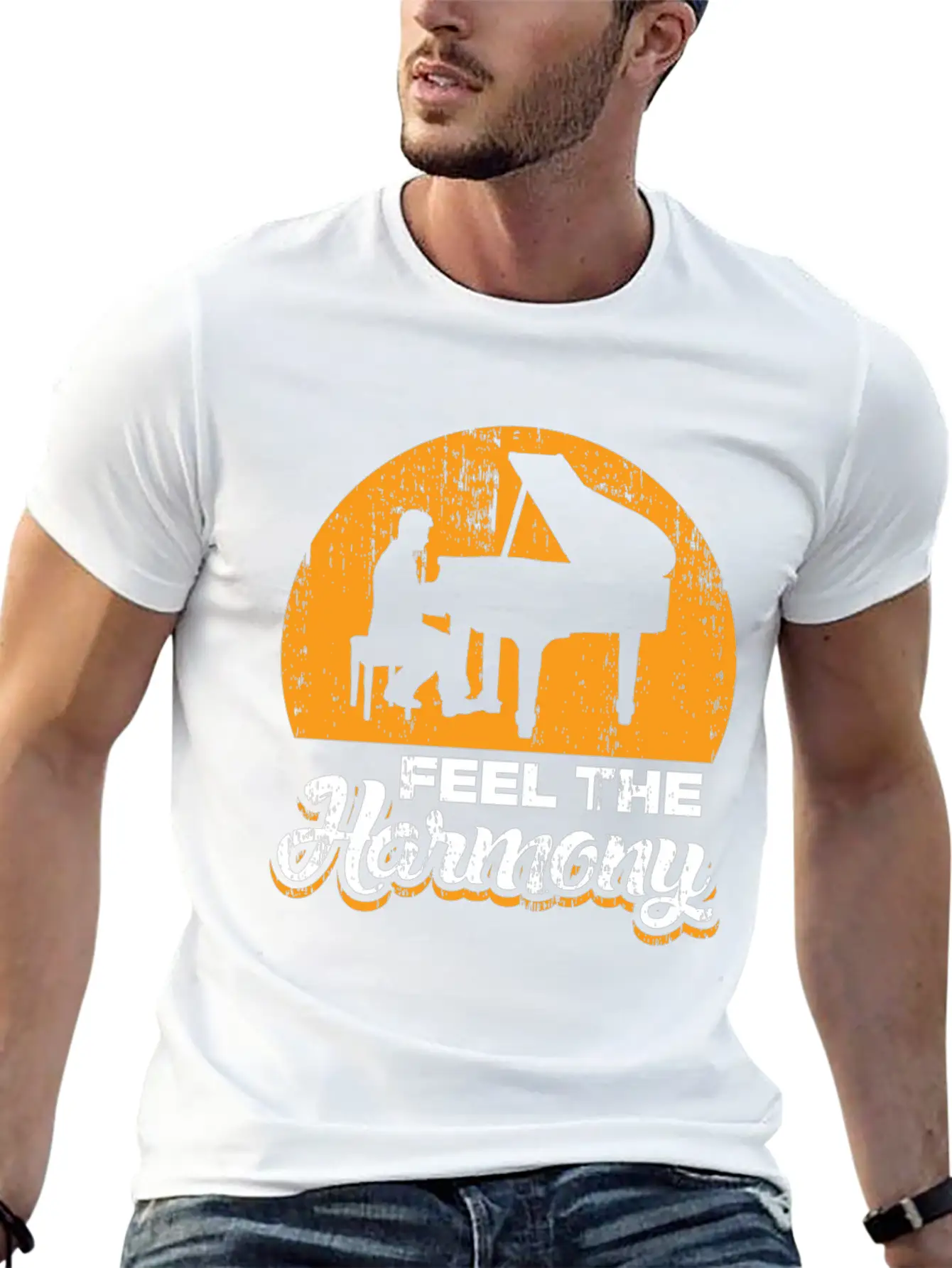 Feel The Harmony Piano Concert Gift Idea Quote Basic Graphic T-Shirt – Daily Comfort In Soft Cotton