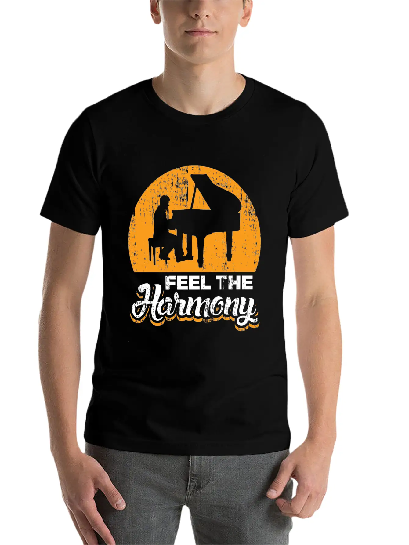 Feel The Harmony Piano Concert Gift Idea Quote Basic Graphic T-Shirt – Daily Comfort In Soft Cotton