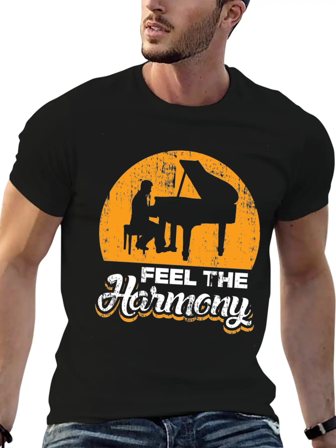 Feel The Harmony Piano Concert Gift Idea Quote Basic Graphic T-Shirt – Daily Comfort In Soft Cotton