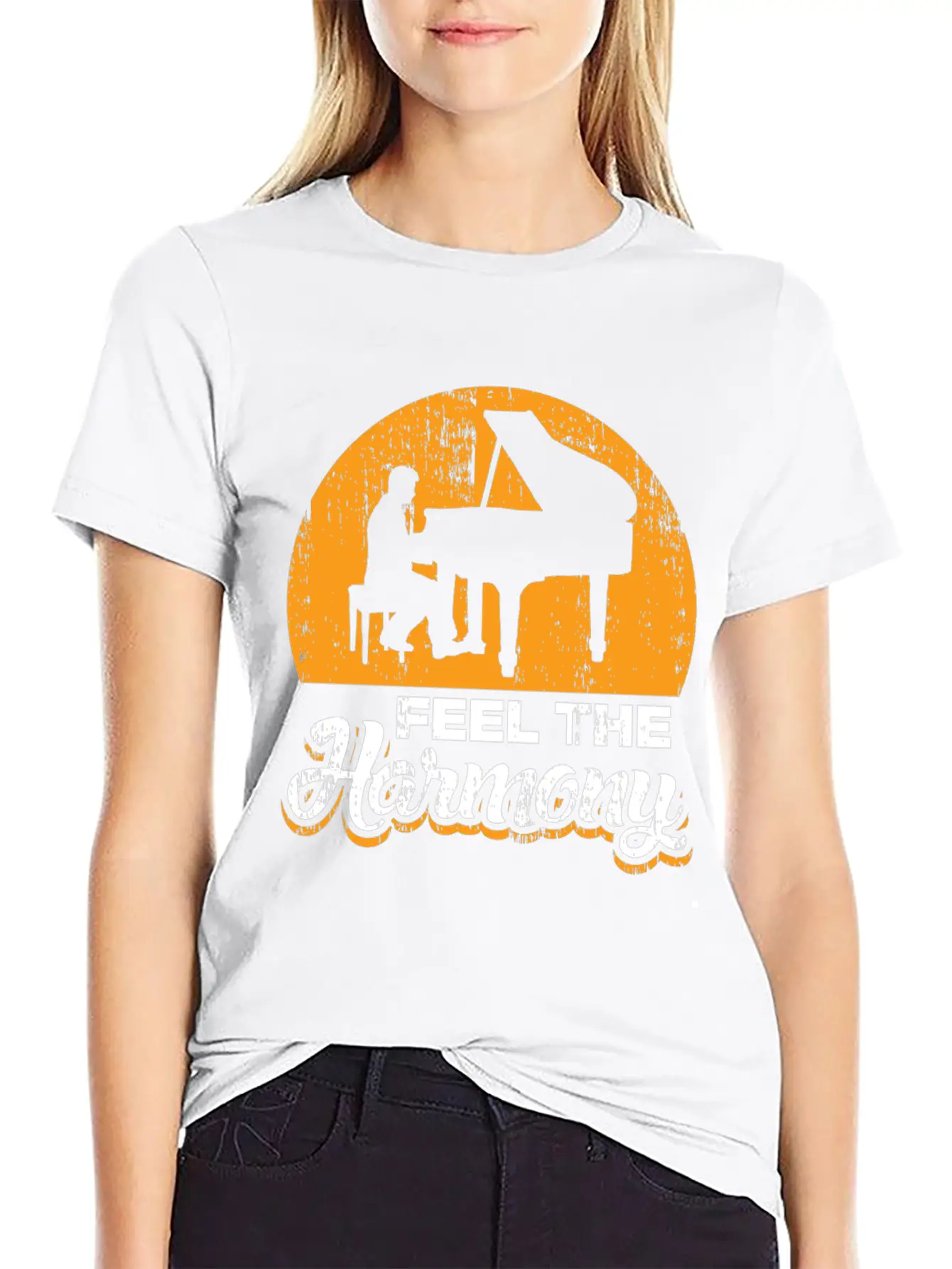 Feel The Harmony Piano Concert Gift Idea Quote Basic Graphic T-Shirt – Daily Comfort In Soft Cotton