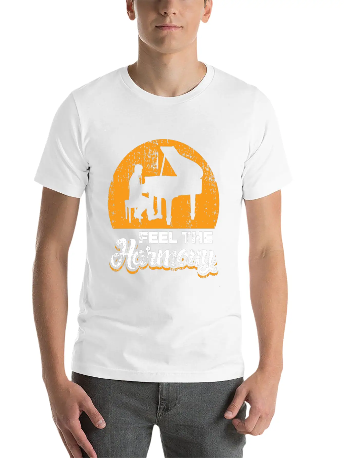 Feel The Harmony Piano Concert Gift Idea Quote Basic Graphic T-Shirt – Daily Comfort In Soft Cotton