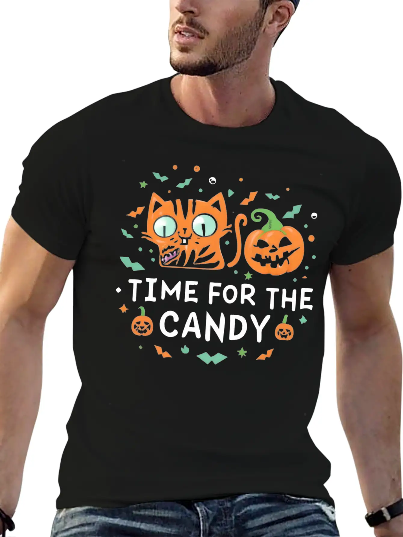 Feline Halloween: In Search Of Sweet Treasures Stylish Everyday T-Shirt – Unisex Basic Cotton Tee
