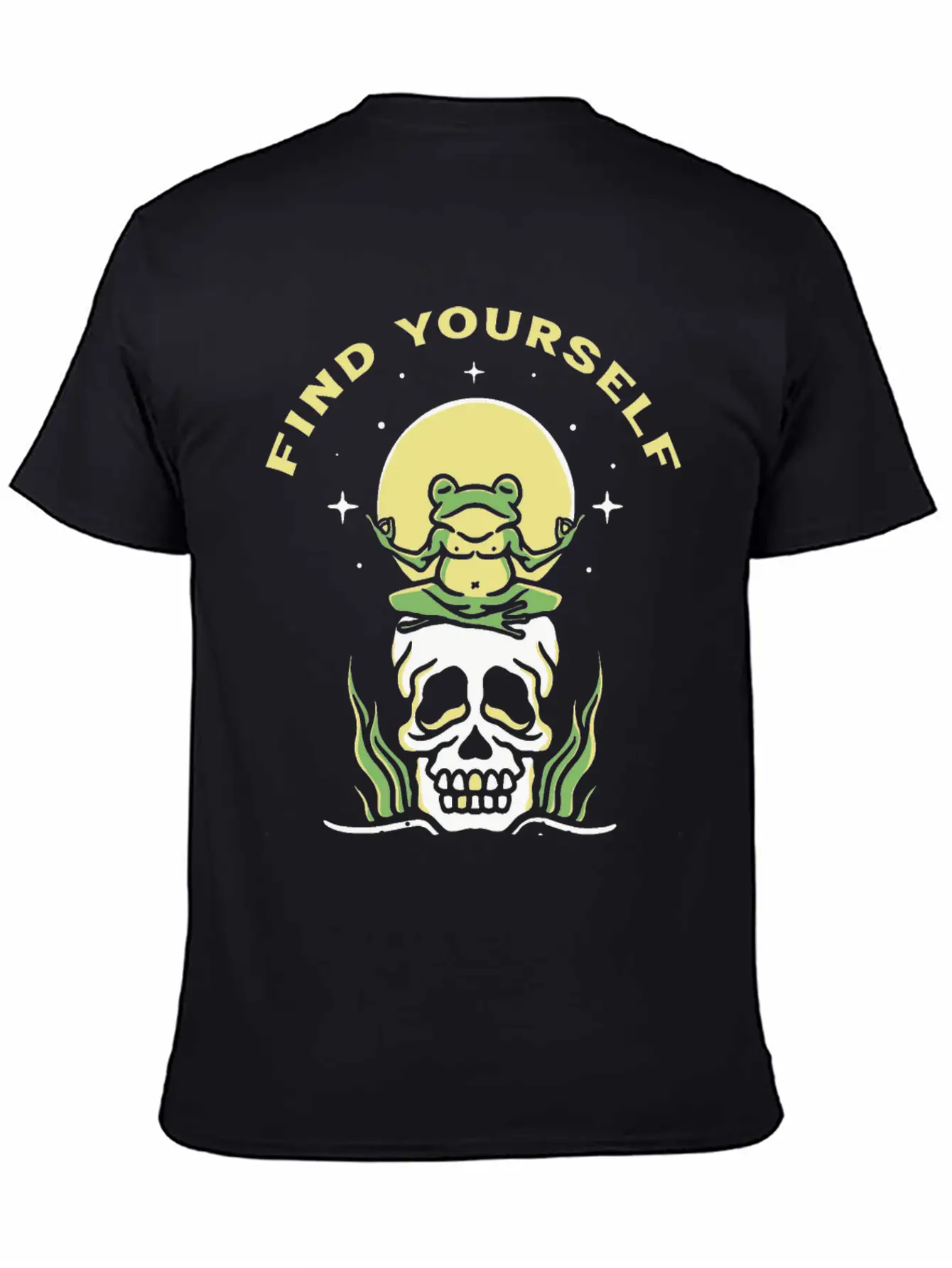 Find Yourself - Yoga Frog On Skull Basic Graphic T-Shirt – Daily Comfort In Soft Cotton