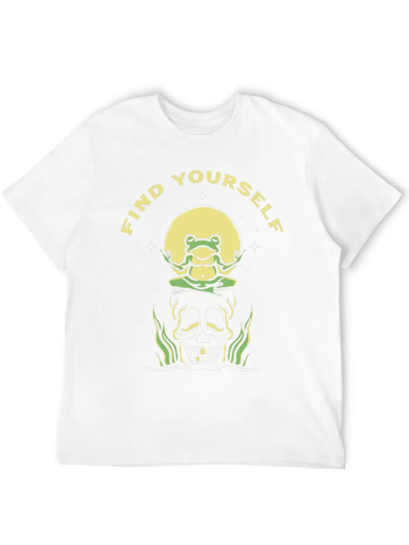 Find Yourself - Yoga Frog On Skull Basic Graphic T-Shirt – Daily Comfort In Soft Cotton