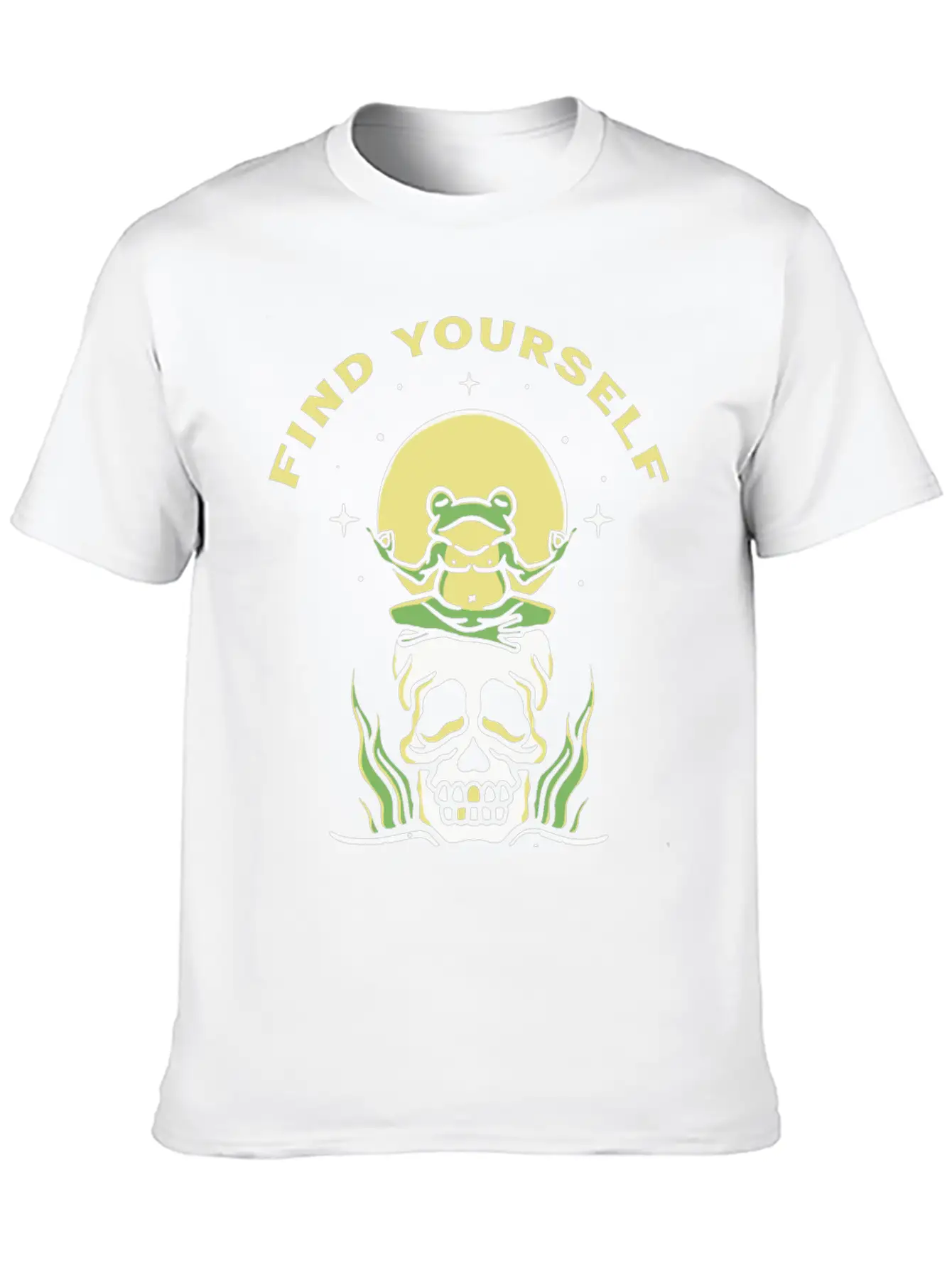 Find Yourself - Yoga Frog On Skull Basic Graphic T-Shirt – Daily Comfort In Soft Cotton