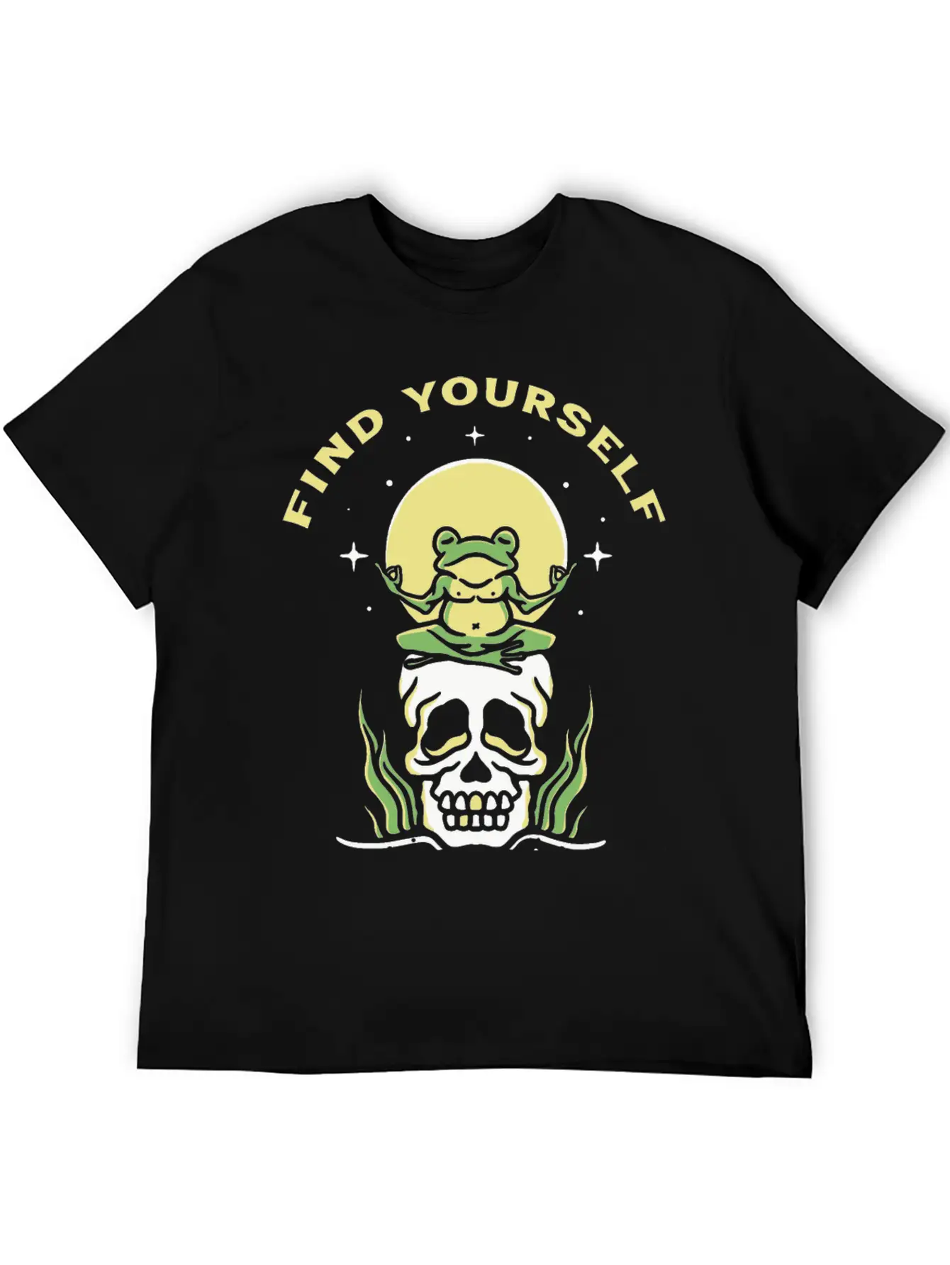 Find Yourself - Yoga Frog On Skull Basic Graphic T-Shirt – Daily Comfort In Soft Cotton