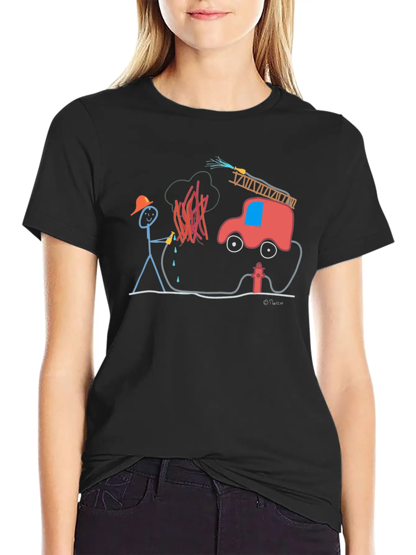 Fire Brigade Stickman, Water Help Work Honorary Comfortable Minimalist Graphic Tee – Summer Style Essential
