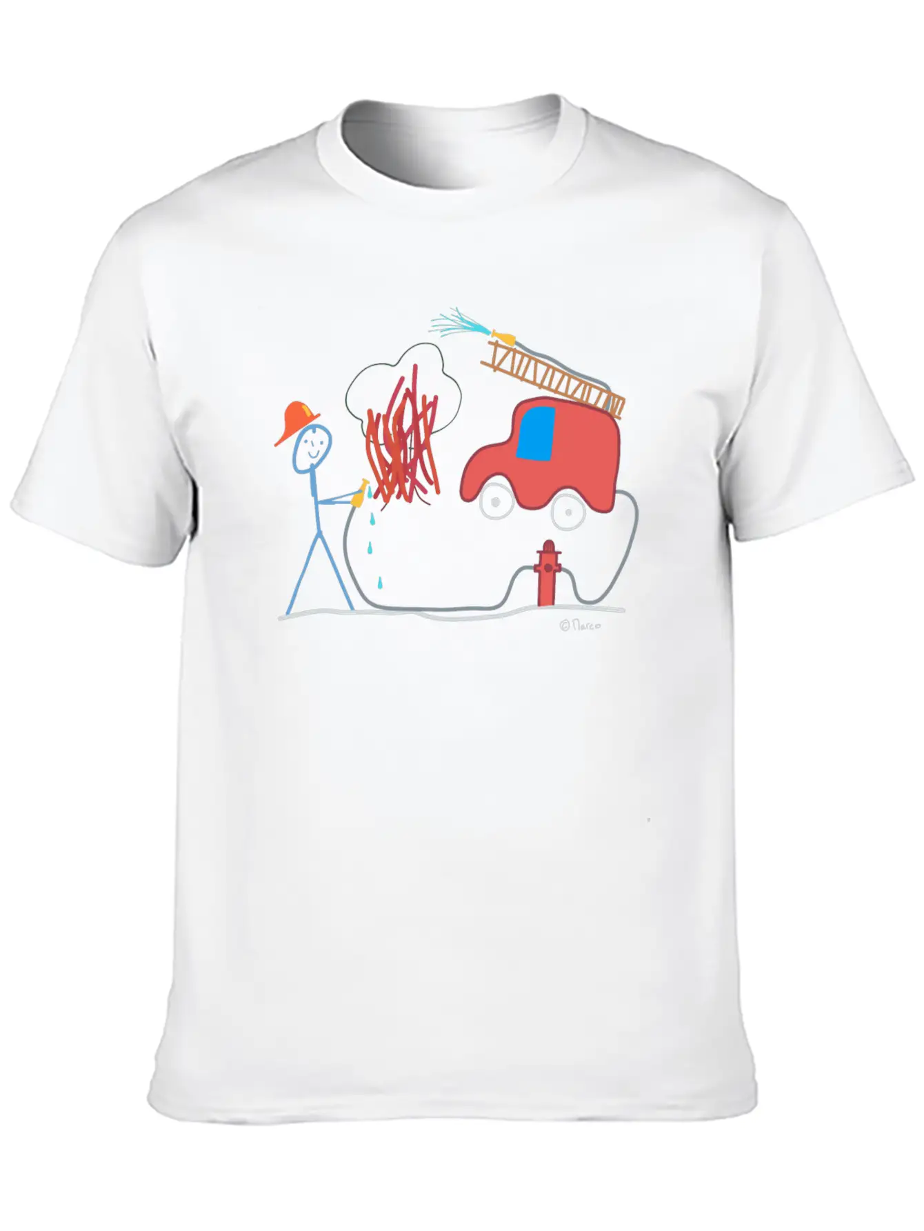 Fire Brigade Stickman, Water Help Work Honorary Comfortable Minimalist Graphic Tee – Summer Style Essential