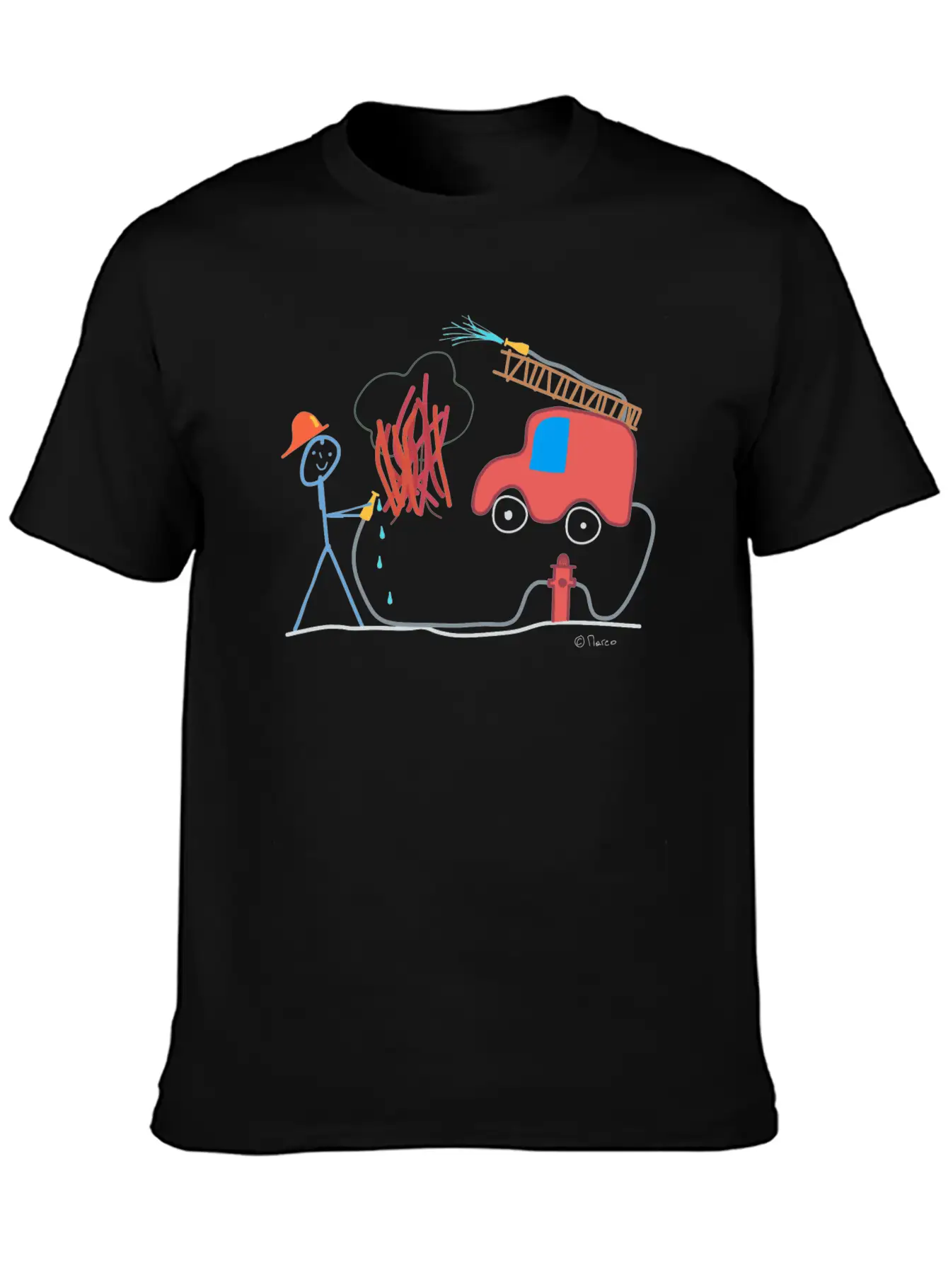 Fire Brigade Stickman, Water Help Work Honorary Comfortable Minimalist Graphic Tee – Summer Style Essential