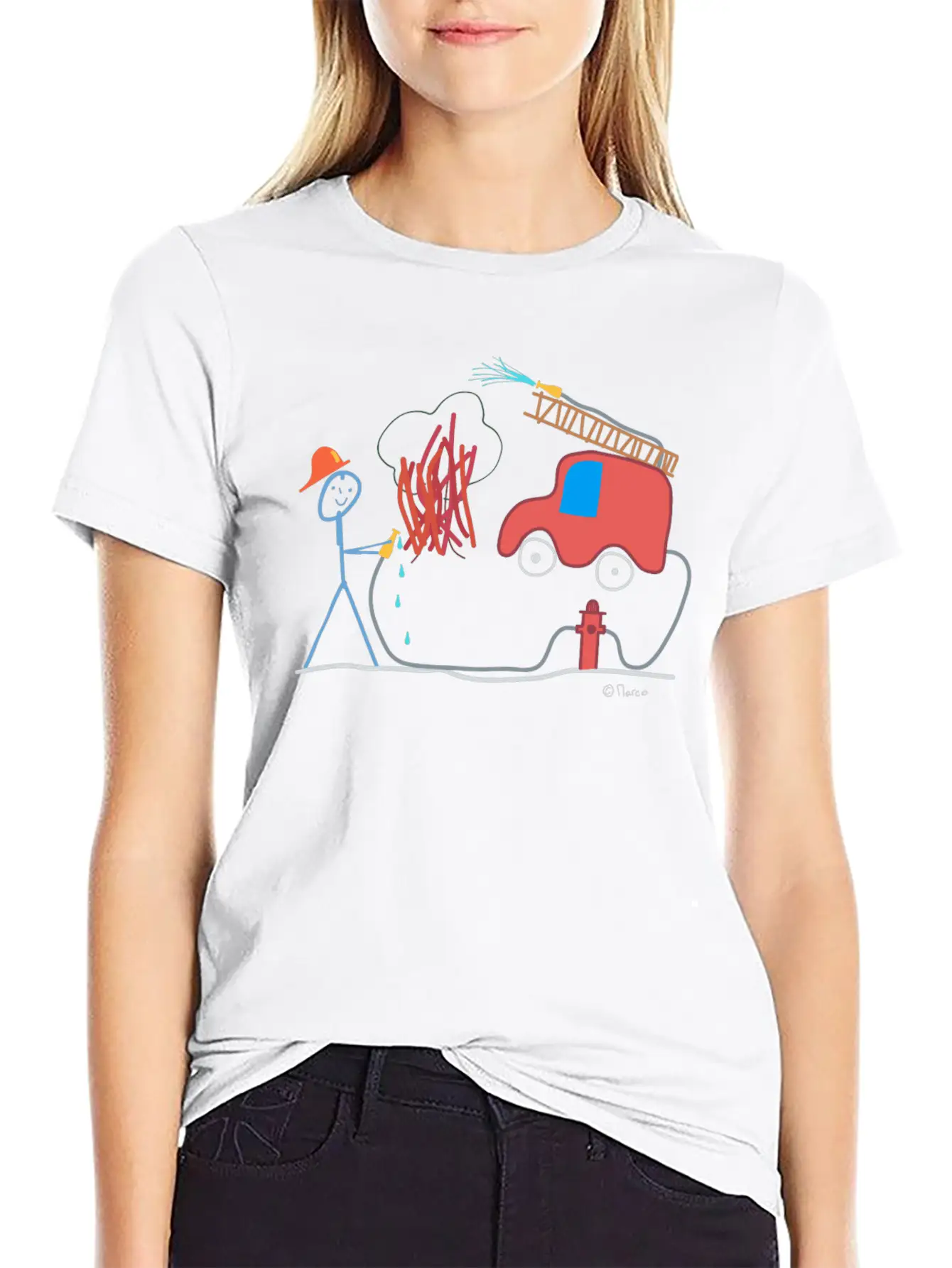 Fire Brigade Stickman, Water Help Work Honorary Comfortable Minimalist Graphic Tee – Summer Style Essential