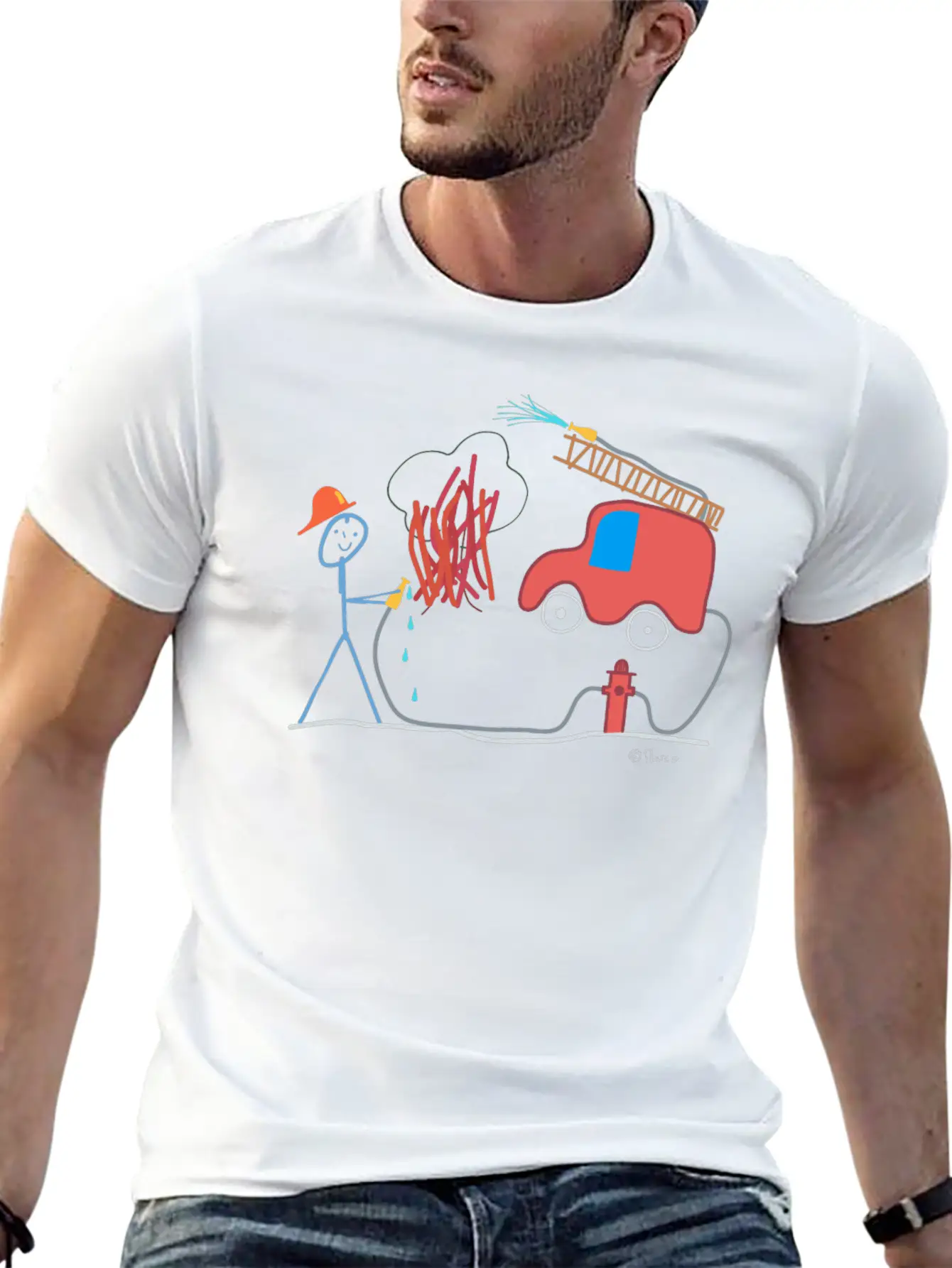 Fire Brigade Stickman, Water Help Work Honorary Comfortable Minimalist Graphic Tee – Summer Style Essential