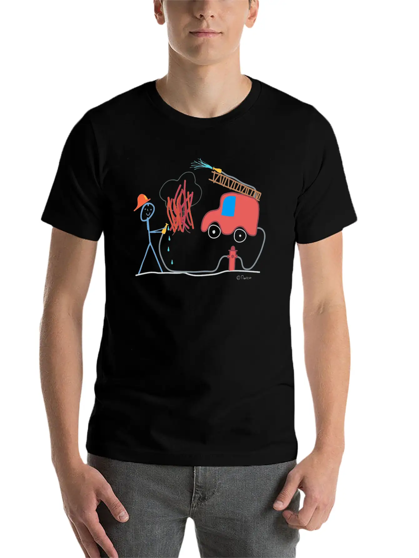 Fire Brigade Stickman, Water Help Work Honorary Comfortable Minimalist Graphic Tee – Summer Style Essential