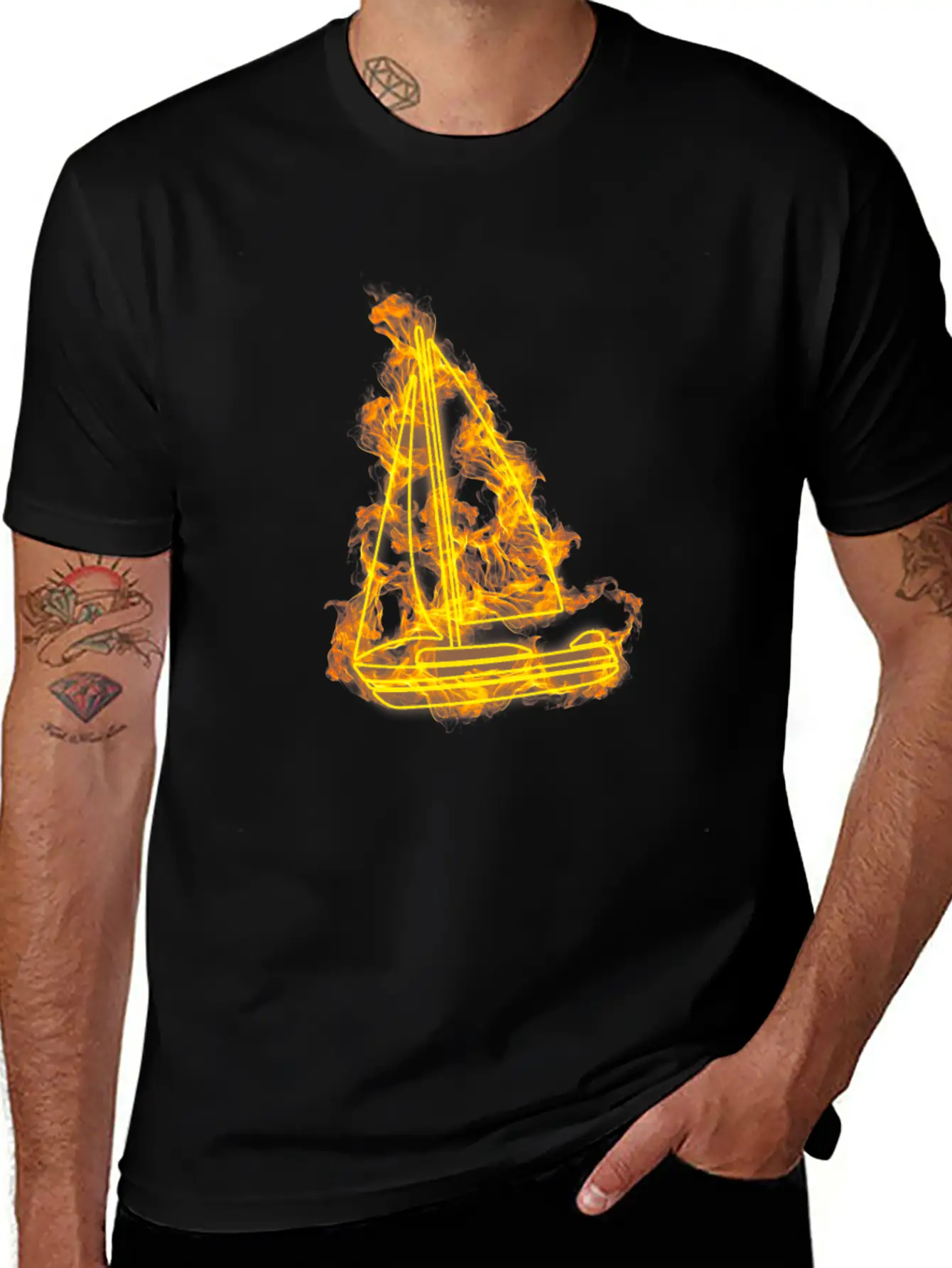 Fire Sailing Flames Boat Unisex Short Sleeve Soft Cotton T-Shirt – Casual Everyday Wear