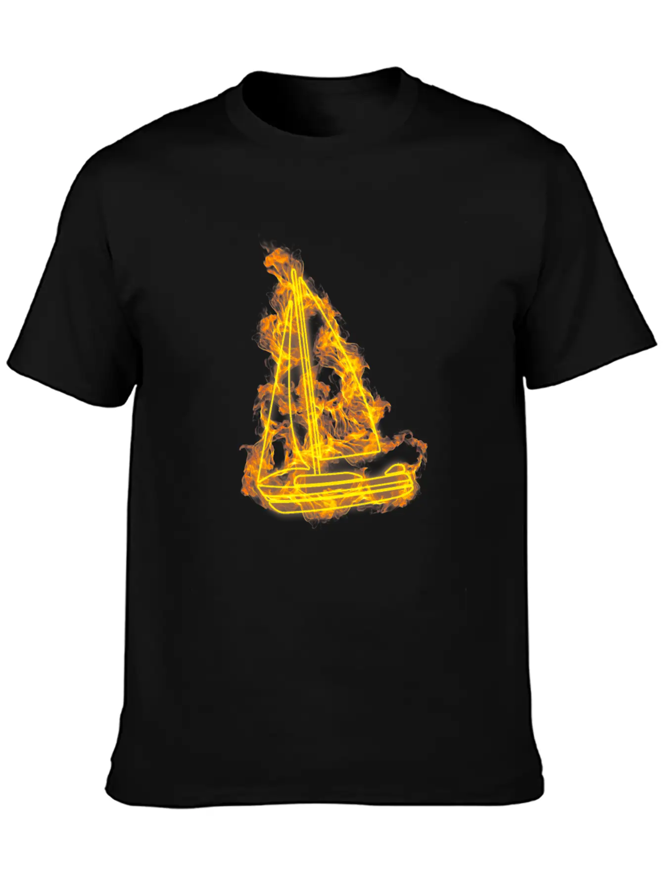 Fire Sailing Flames Boat Unisex Short Sleeve Soft Cotton T-Shirt – Casual Everyday Wear