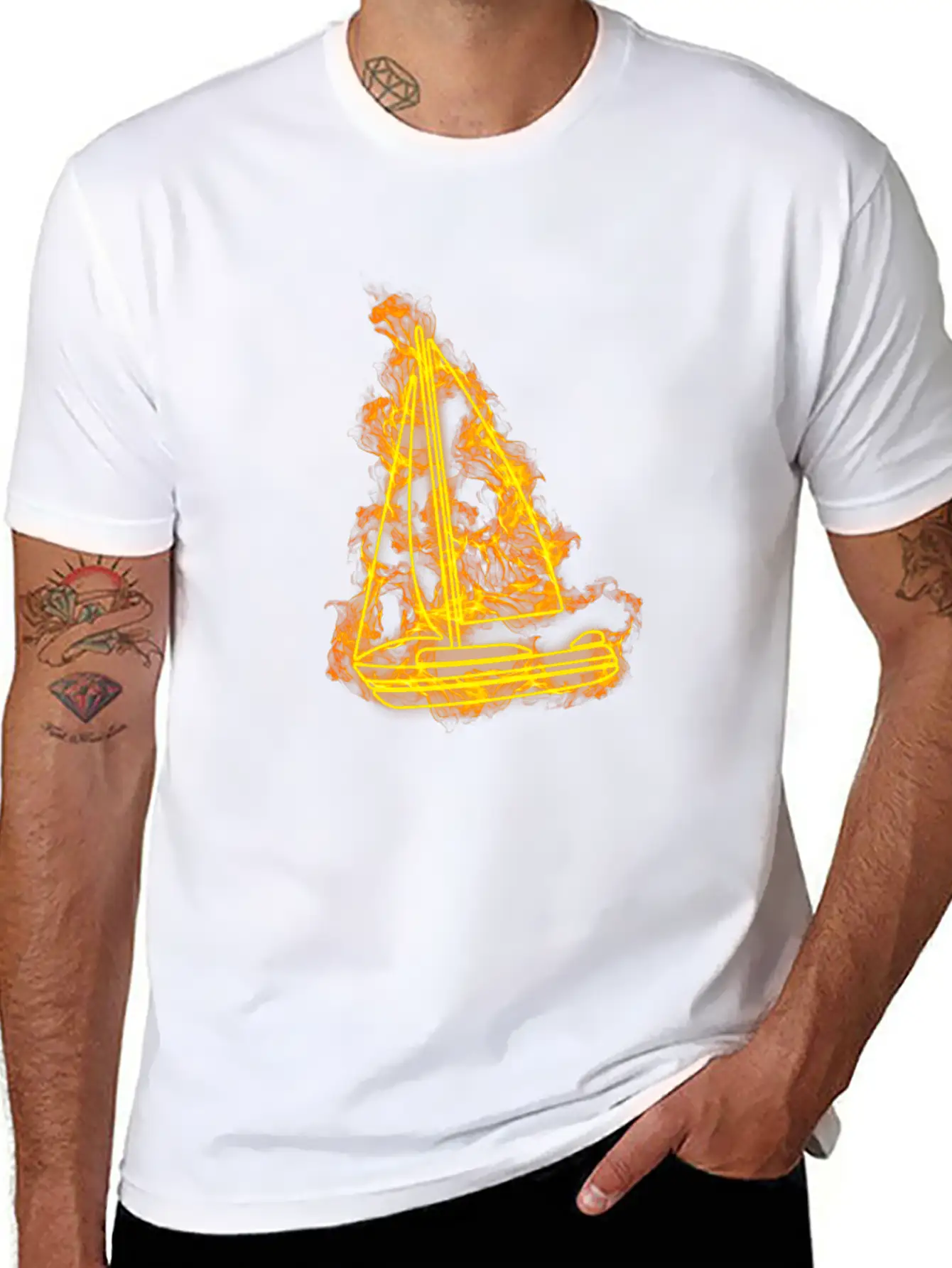 Fire Sailing Flames Boat Unisex Short Sleeve Soft Cotton T-Shirt – Casual Everyday Wear