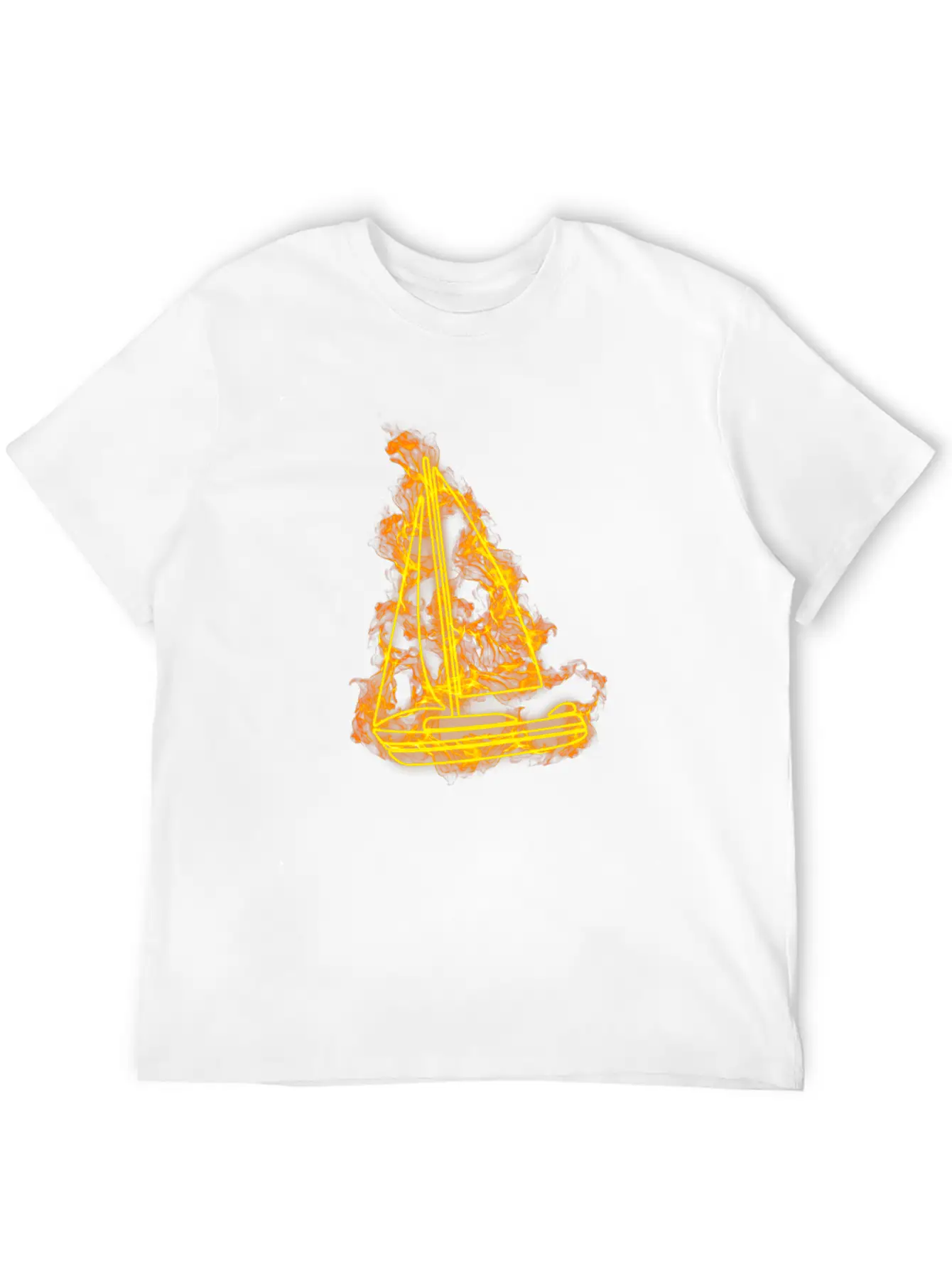 Fire Sailing Flames Boat Unisex Short Sleeve Soft Cotton T-Shirt – Casual Everyday Wear