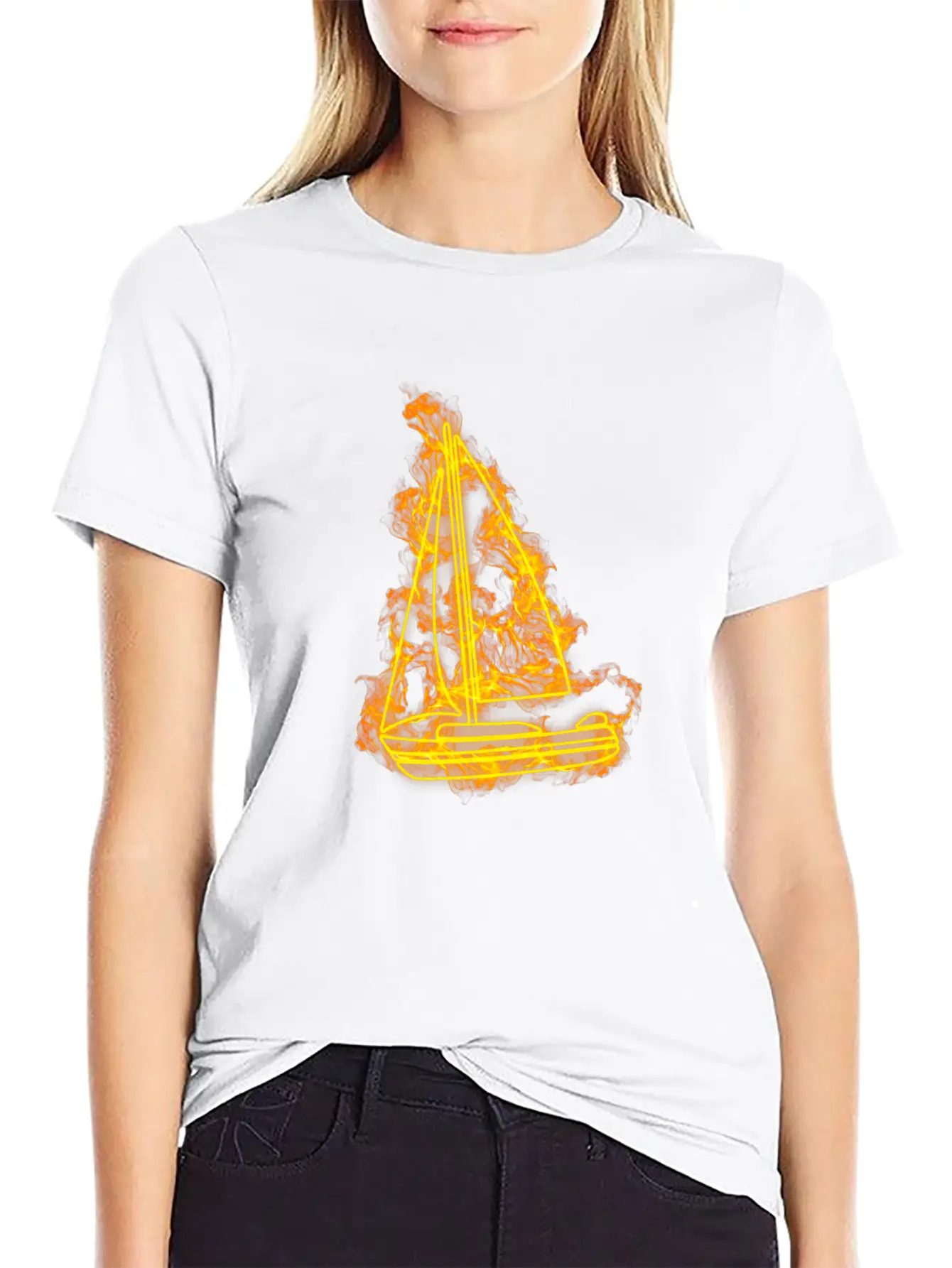 Fire Sailing Flames Boat Unisex Short Sleeve Soft Cotton T-Shirt – Casual Everyday Wear