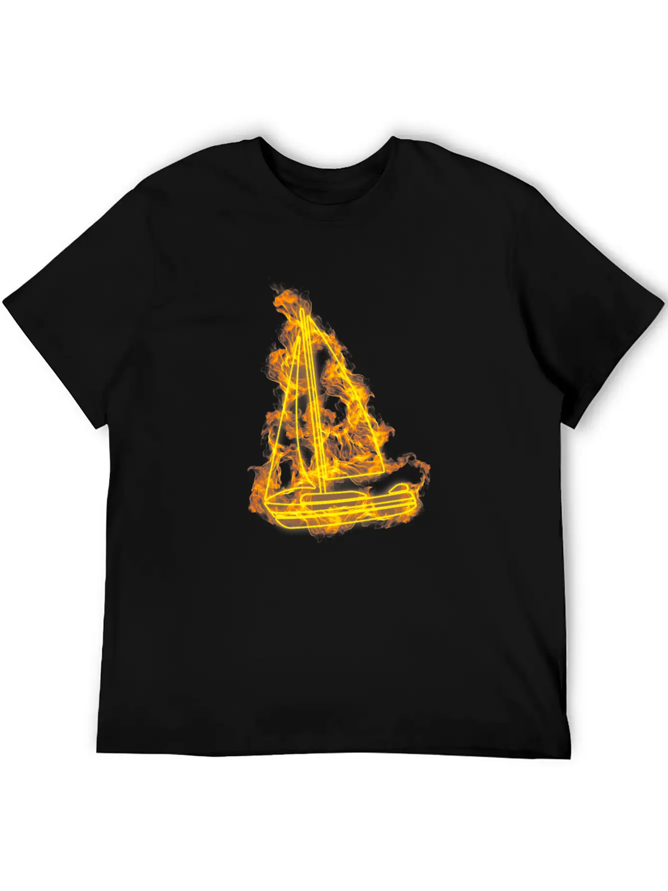 Fire Sailing Flames Boat Unisex Short Sleeve Soft Cotton T-Shirt – Casual Everyday Wear