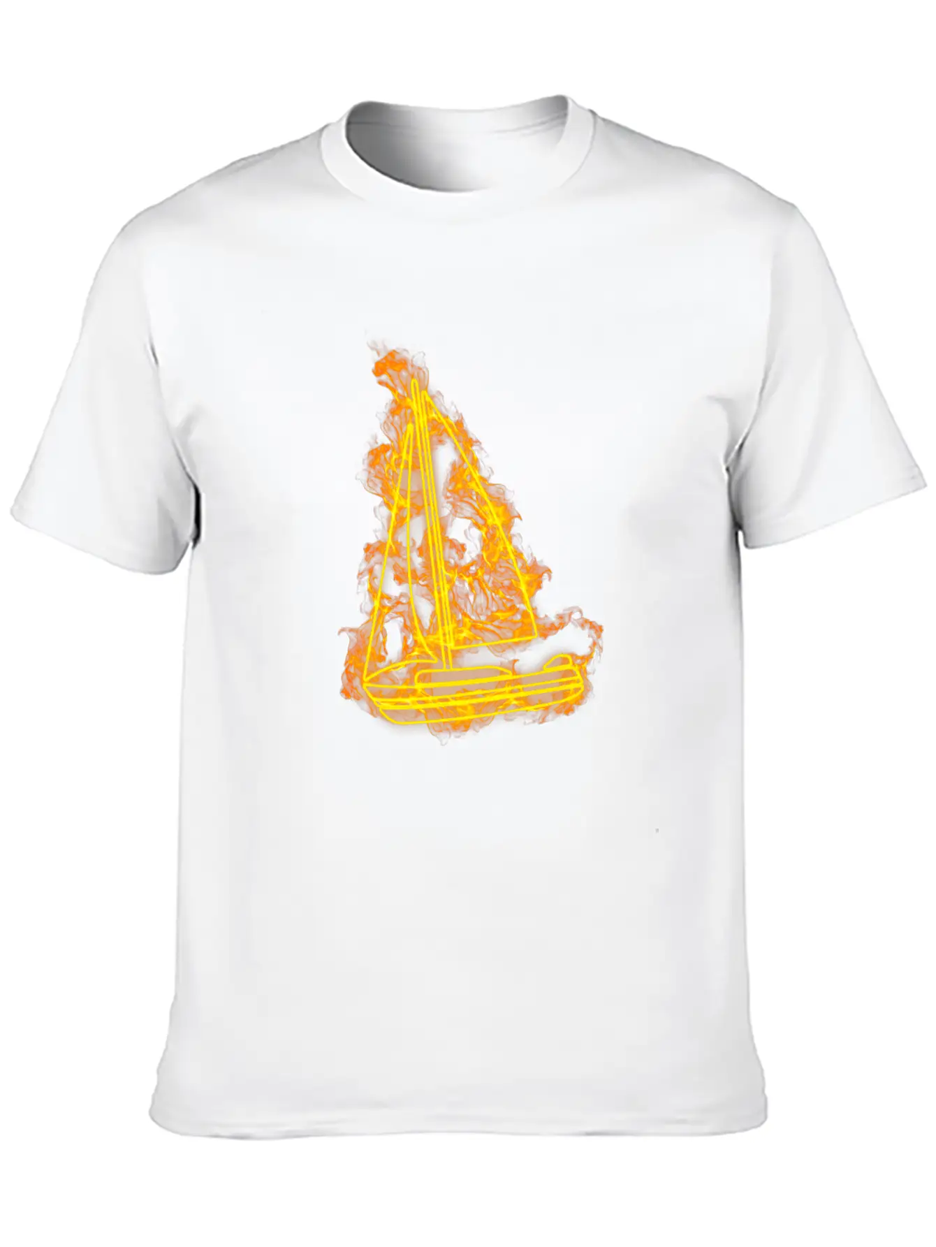 Fire Sailing Flames Boat Unisex Short Sleeve Soft Cotton T-Shirt – Casual Everyday Wear