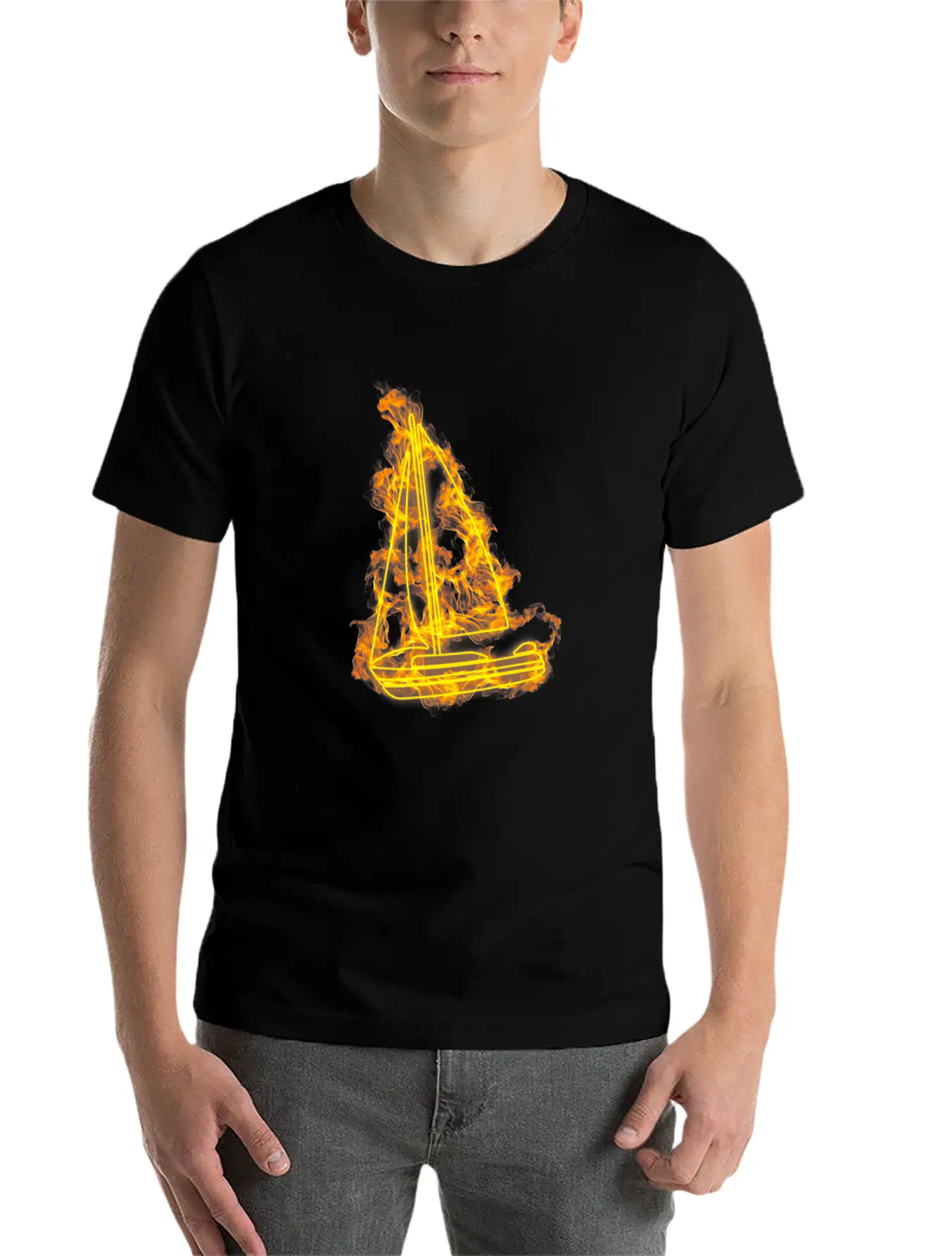Fire Sailing Flames Boat Unisex Short Sleeve Soft Cotton T-Shirt – Casual Everyday Wear