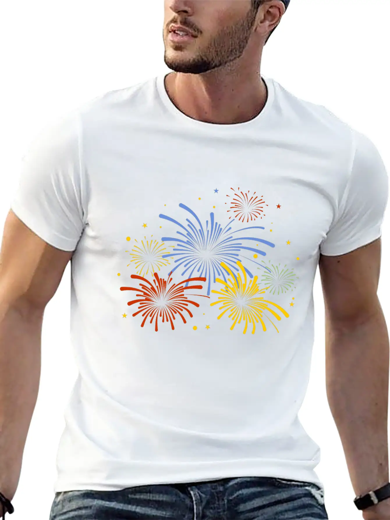 Fire Work New Year Stylish Everyday T-Shirt – Unisex Basic Cotton Tee