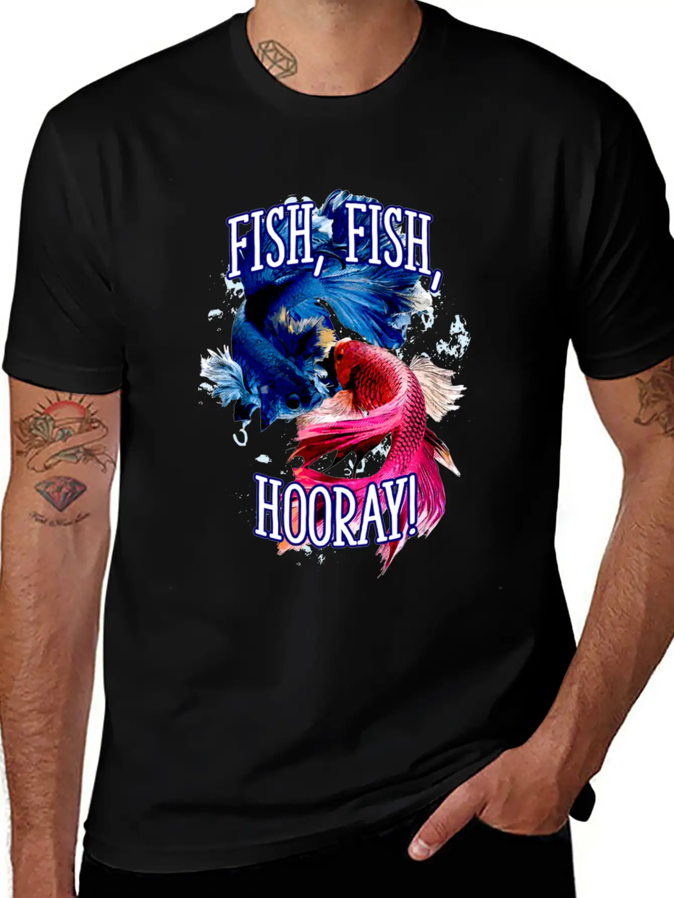 Fish Fish Hooray Happiness Hobby Positive Stylish Everyday T-Shirt – Unisex Basic Cotton Tee