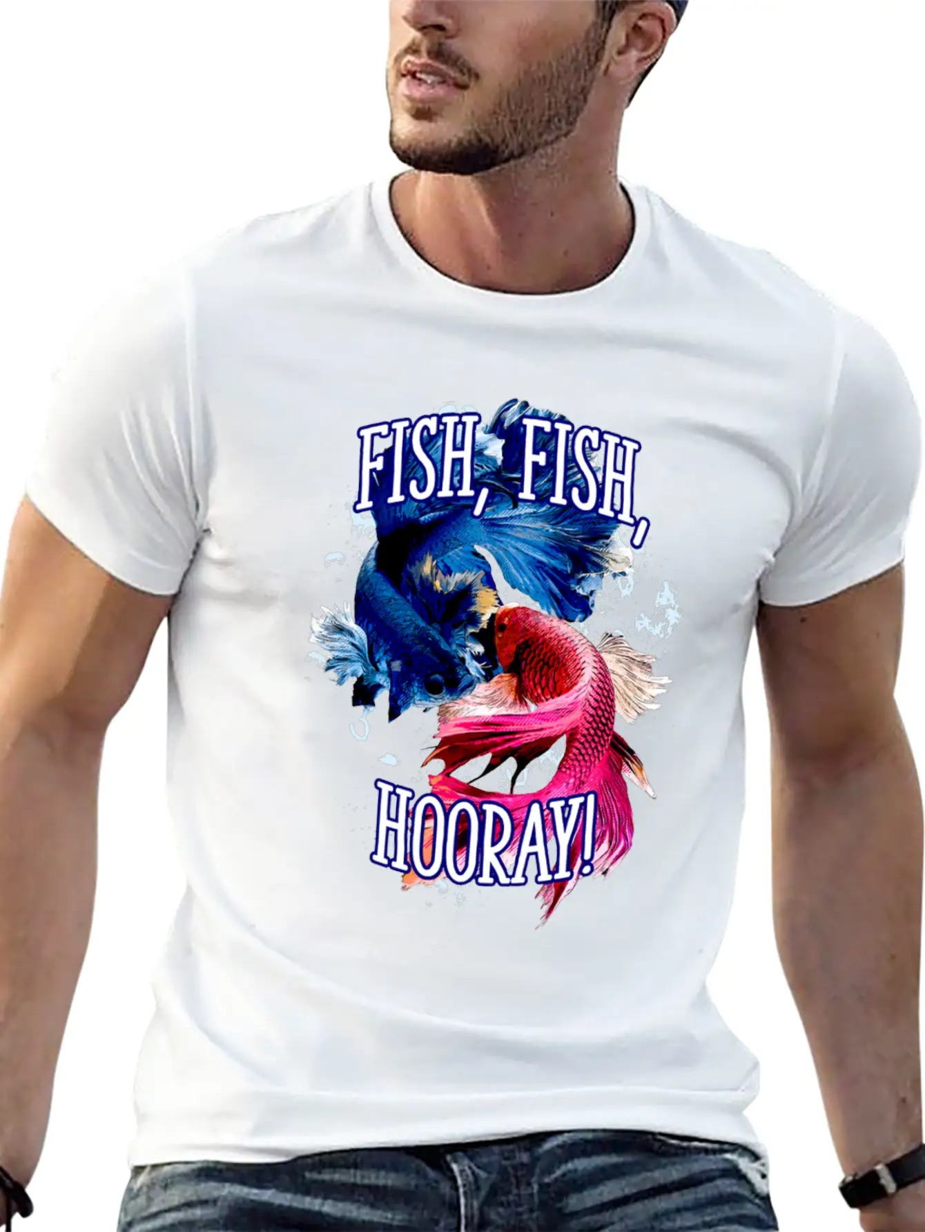 Fish Fish Hooray Happiness Hobby Positive Stylish Everyday T-Shirt – Unisex Basic Cotton Tee