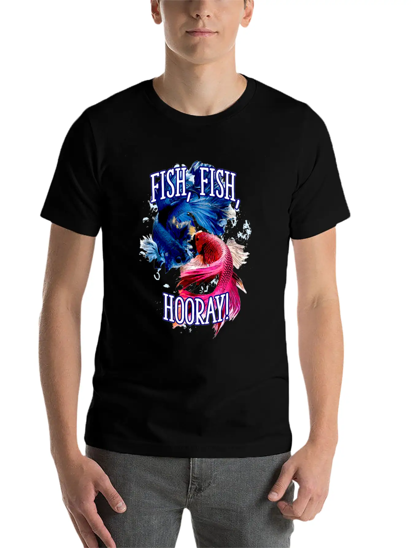 Fish Fish Hooray Happiness Hobby Positive Stylish Everyday T-Shirt – Unisex Basic Cotton Tee