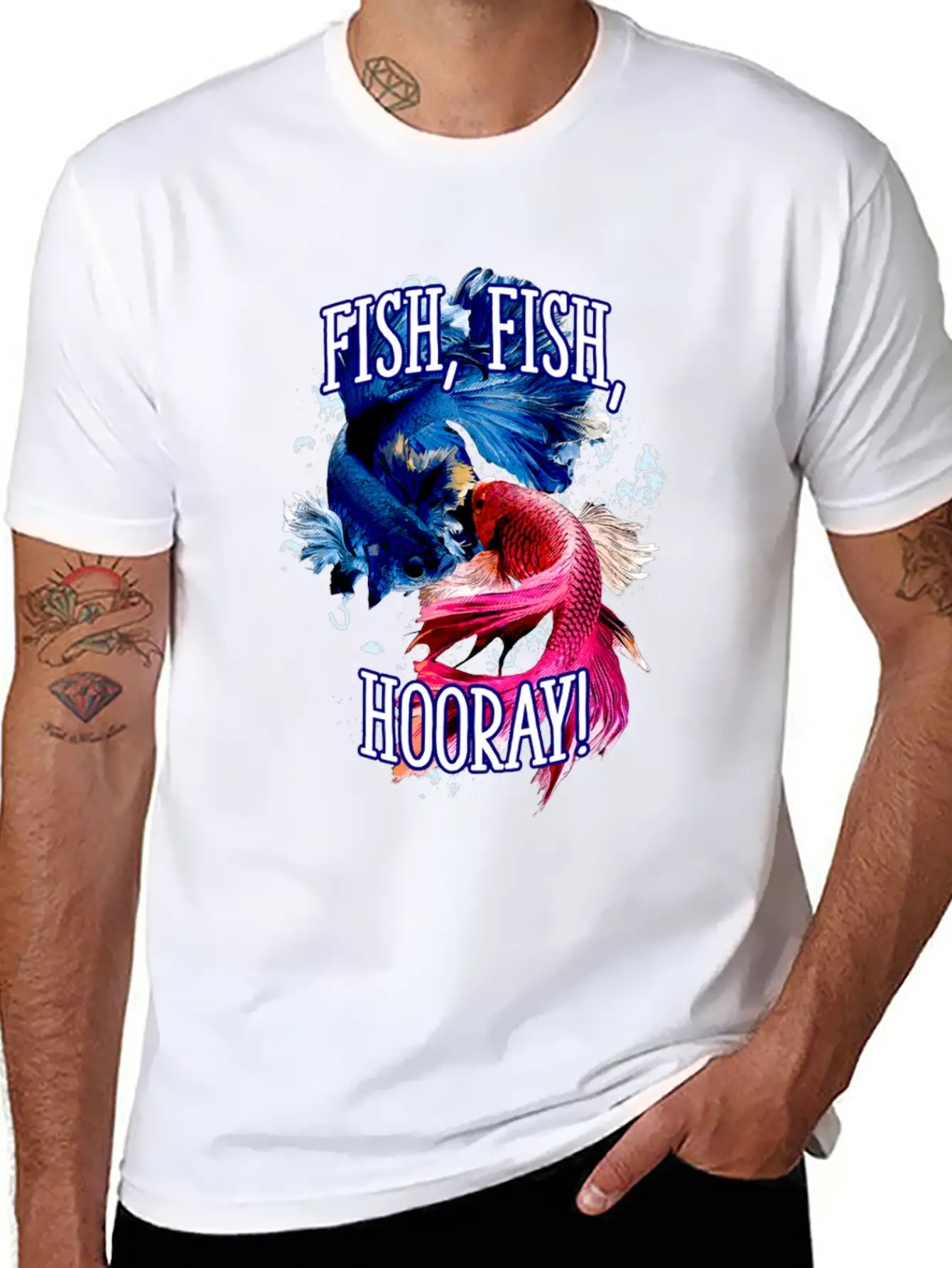 Fish Fish Hooray Happiness Hobby Positive Stylish Everyday T-Shirt – Unisex Basic Cotton Tee