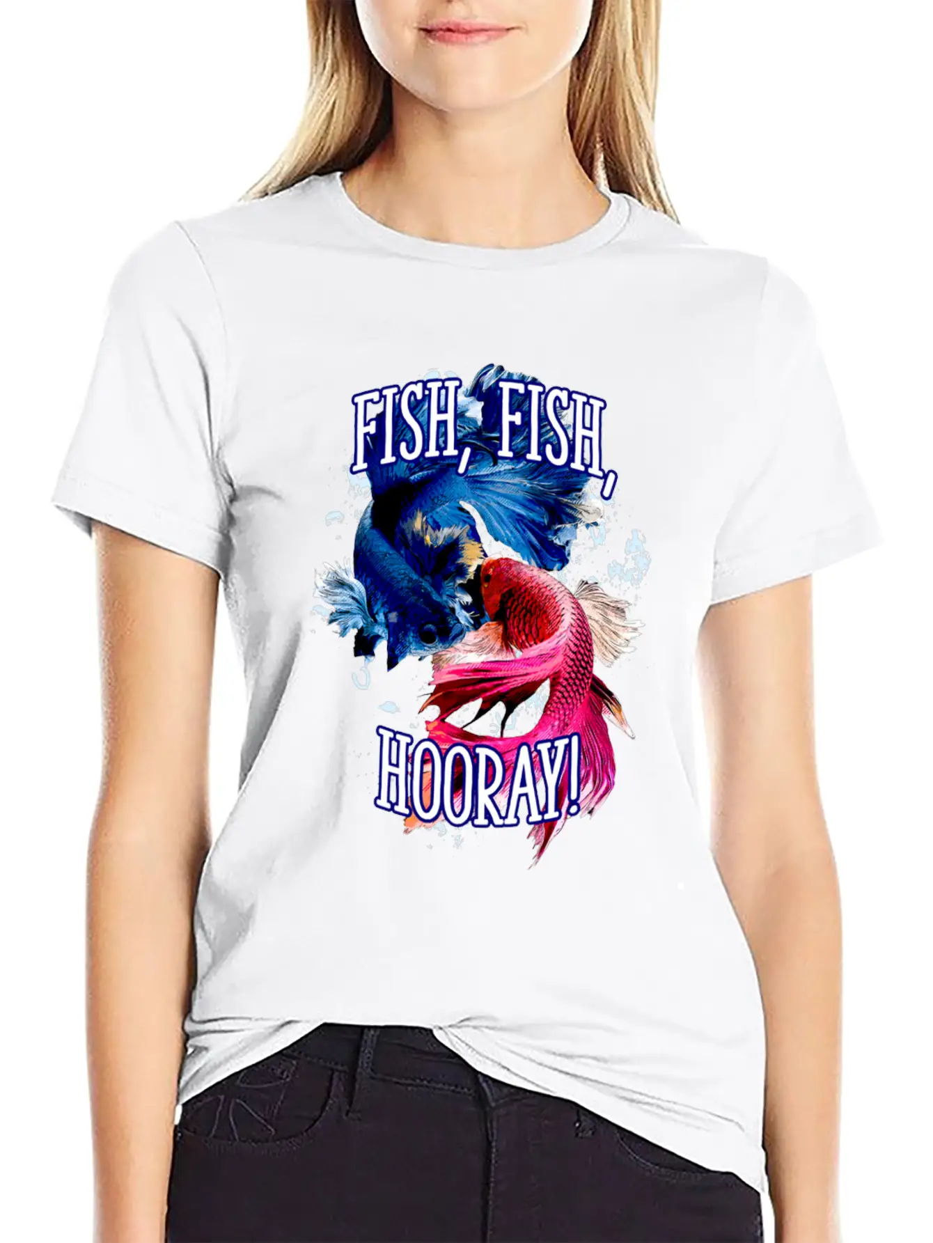 Fish Fish Hooray Happiness Hobby Positive Stylish Everyday T-Shirt – Unisex Basic Cotton Tee