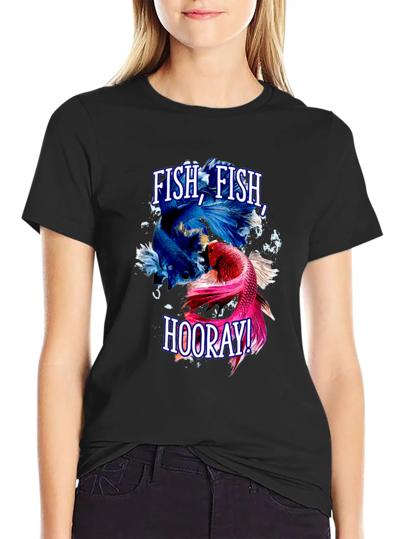Fish Fish Hooray Happiness Hobby Positive Stylish Everyday T-Shirt – Unisex Basic Cotton Tee