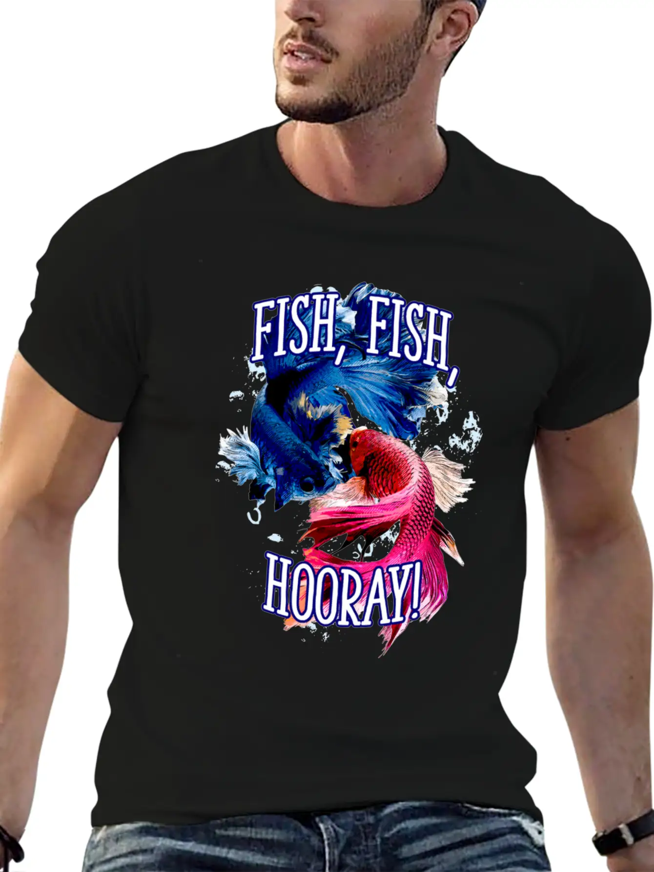 Fish Fish Hooray Happiness Hobby Positive Stylish Everyday T-Shirt – Unisex Basic Cotton Tee