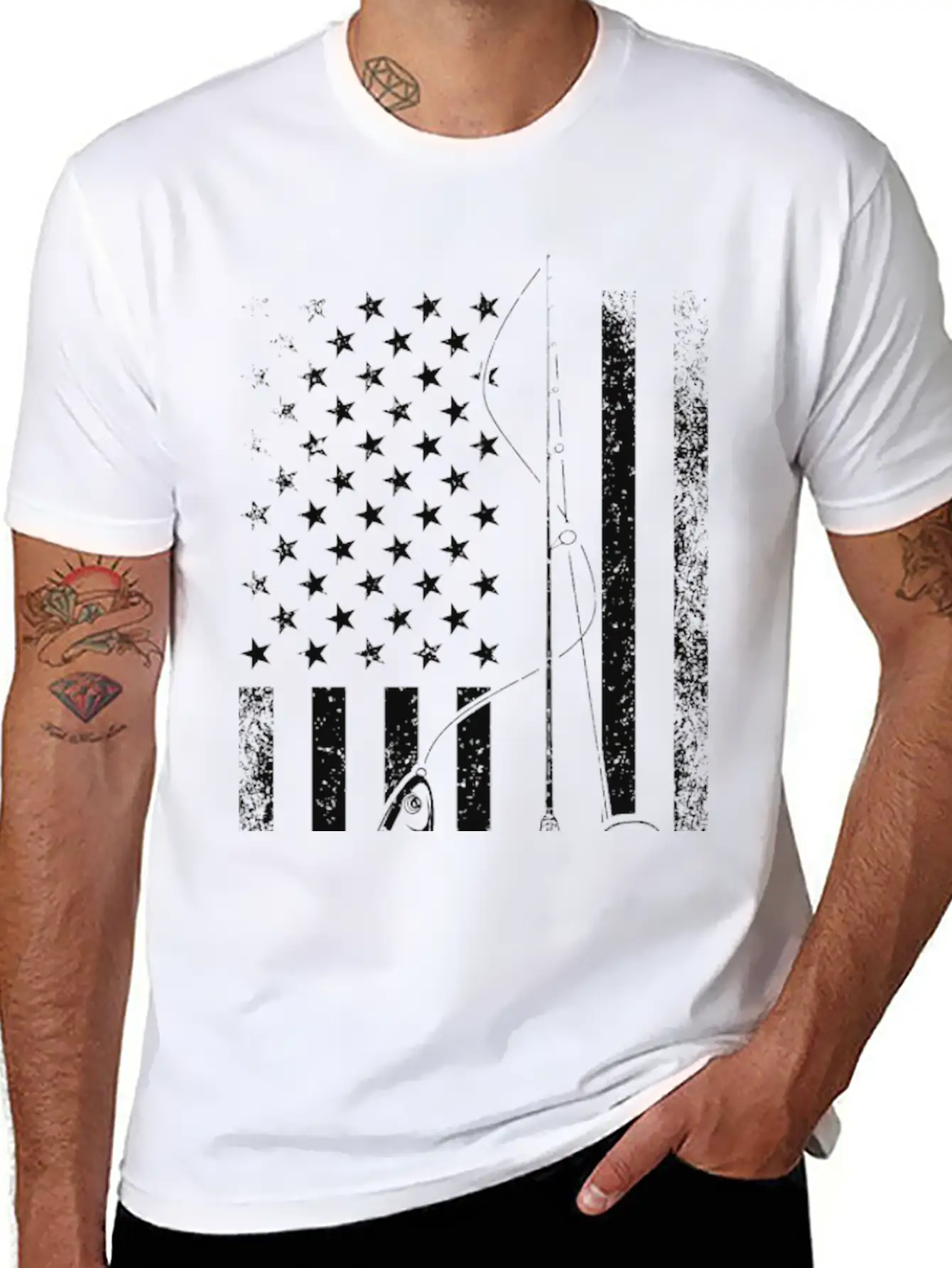 Fisherman Christmas Fishing American Flag USA Patr Stylish Everyday T-Shirt – Unisex Basic Cotton Tee