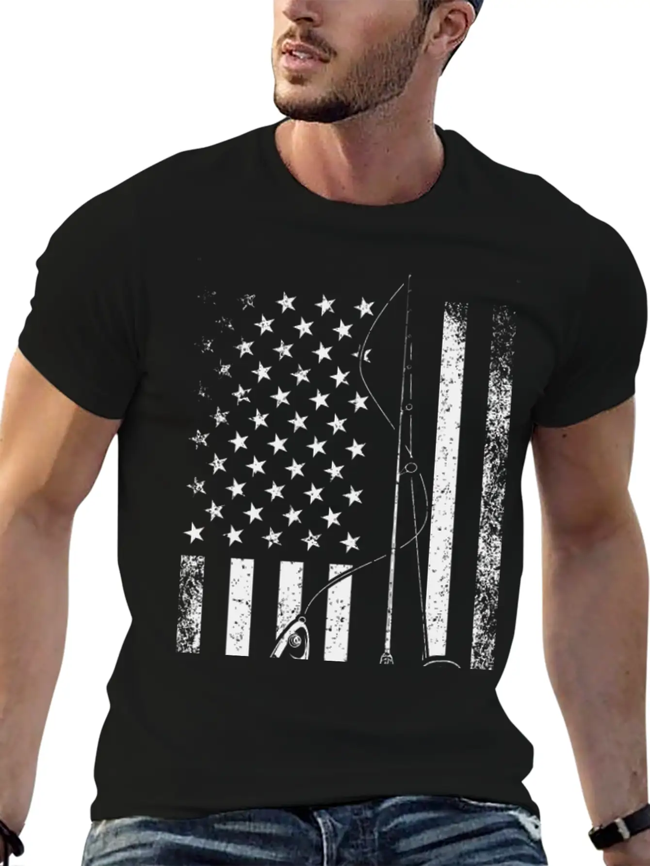 Fisherman Christmas Fishing American Flag USA Patr Stylish Everyday T-Shirt – Unisex Basic Cotton Tee