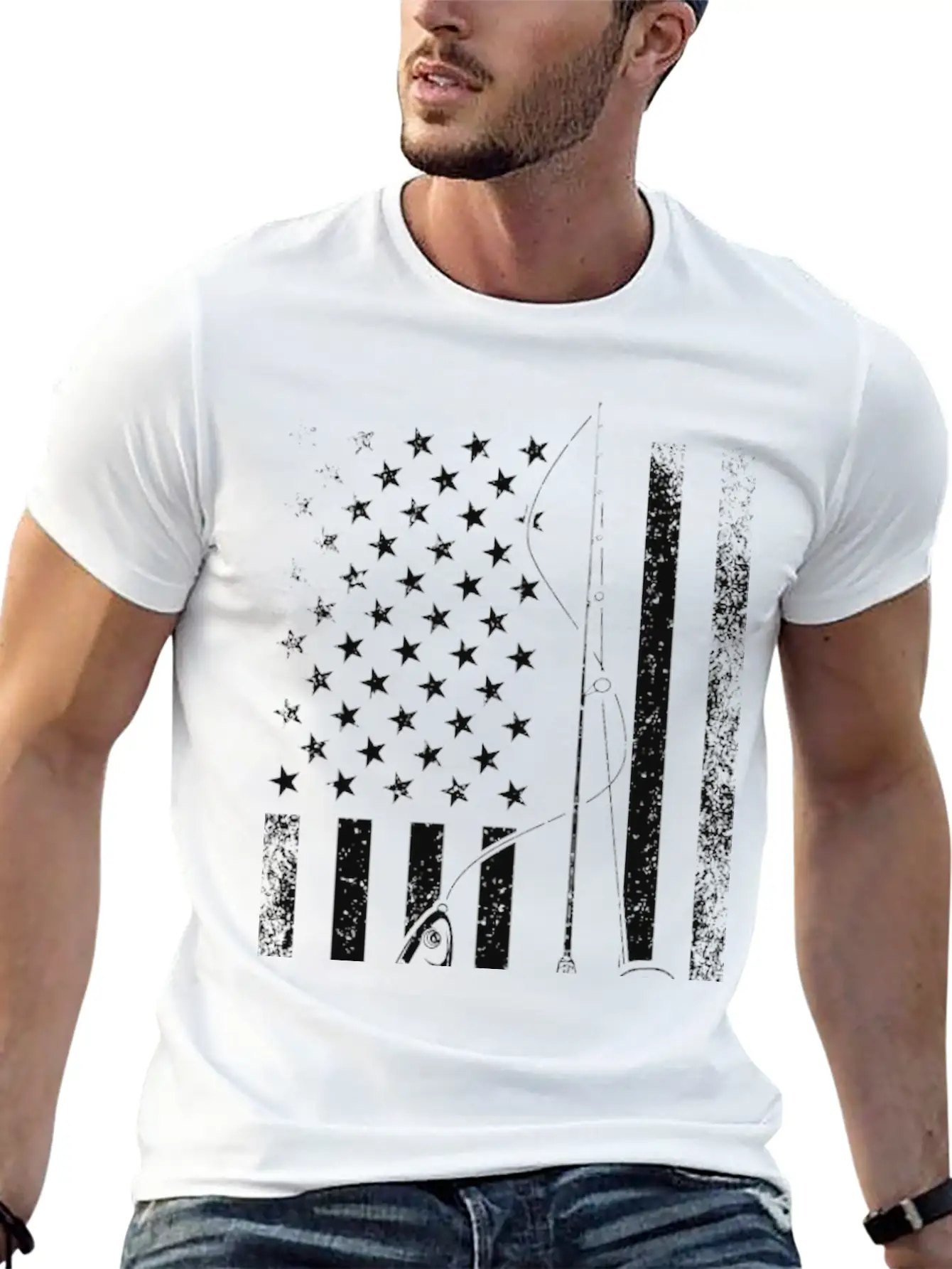 Fisherman Christmas Fishing American Flag USA Patr Stylish Everyday T-Shirt – Unisex Basic Cotton Tee