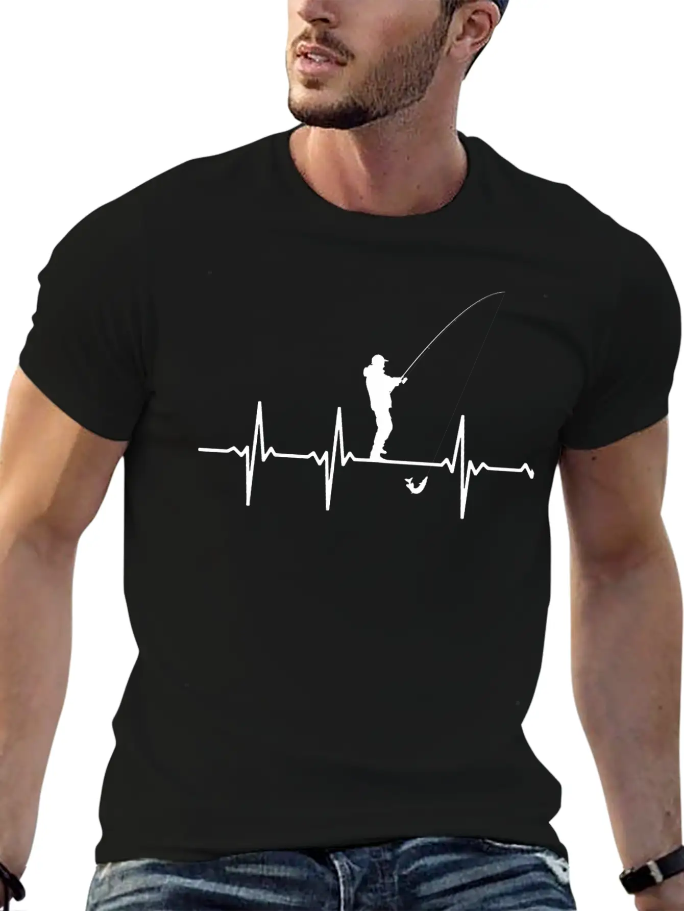 Fisherman - Fisherman Hearbeat T-shirt For Fishe Unisex Short Sleeve Soft Cotton T-Shirt – Casual Everyday Wear