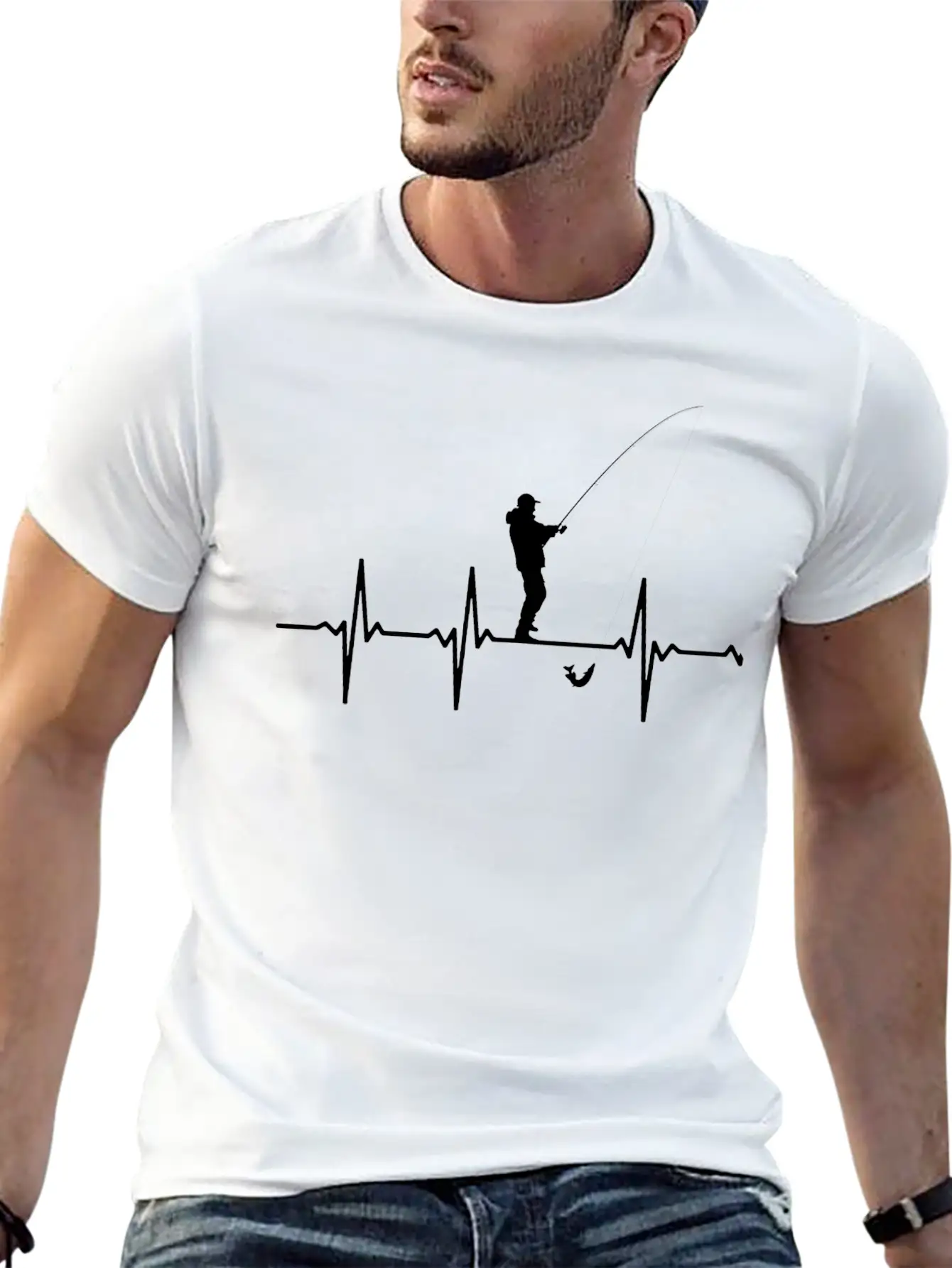 Fisherman - Fisherman Hearbeat T-shirt For Fishe Unisex Short Sleeve Soft Cotton T-Shirt – Casual Everyday Wear