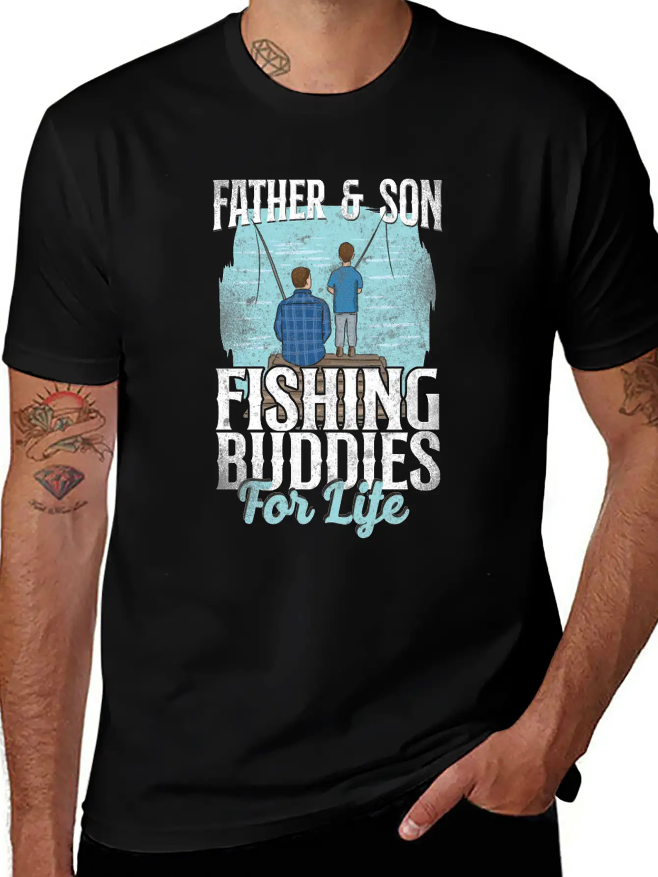 Fishing Buddies Dad Father Son Stylish Everyday T-Shirt – Unisex Basic Cotton Tee