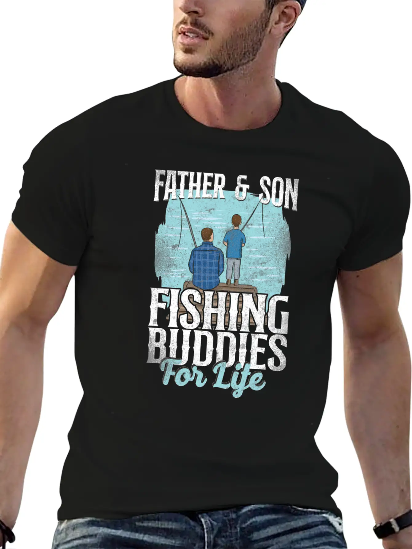 Fishing Buddies Dad Father Son Stylish Everyday T-Shirt – Unisex Basic Cotton Tee