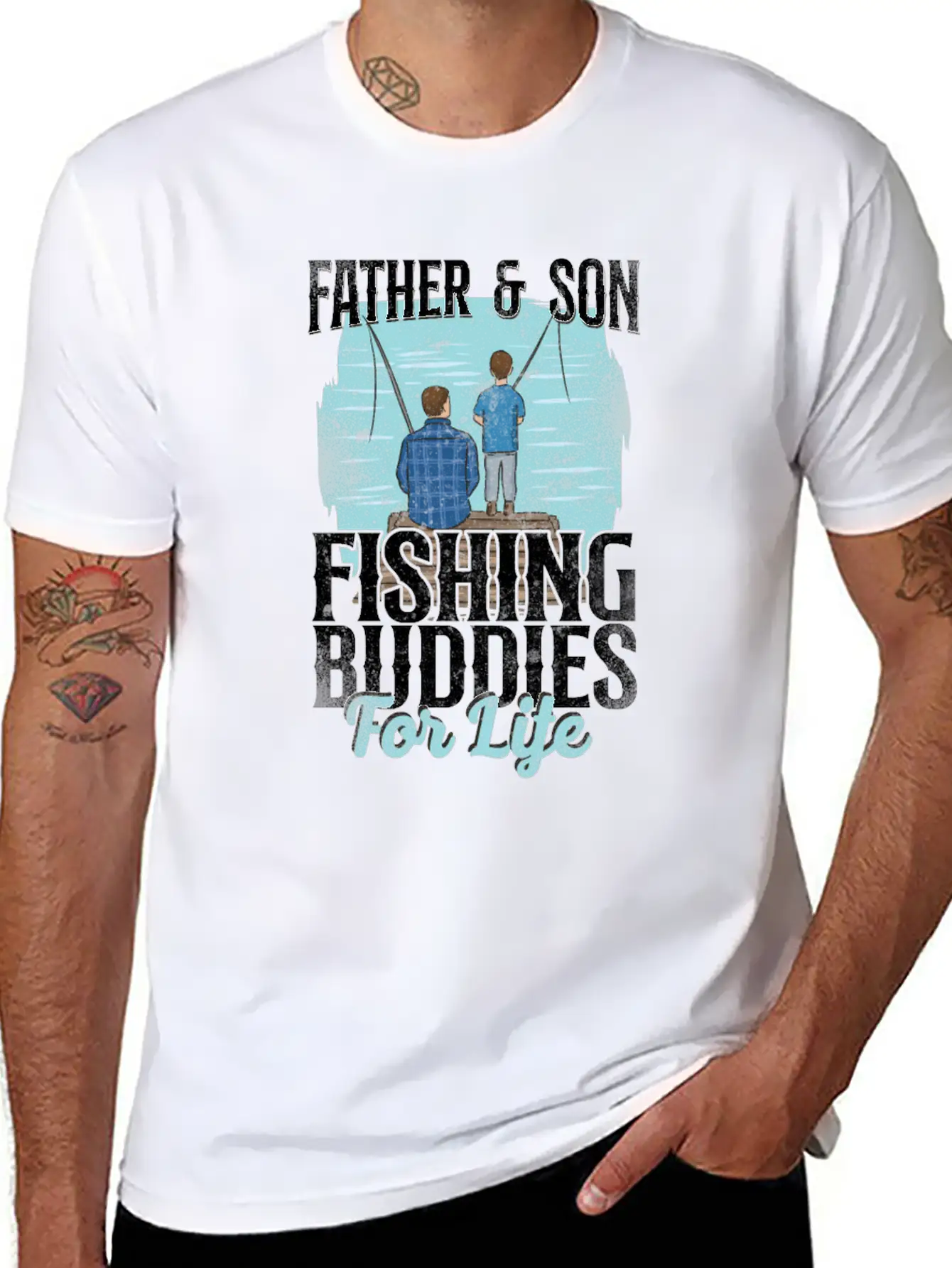 Fishing Buddies Dad Father Son Stylish Everyday T-Shirt – Unisex Basic Cotton Tee