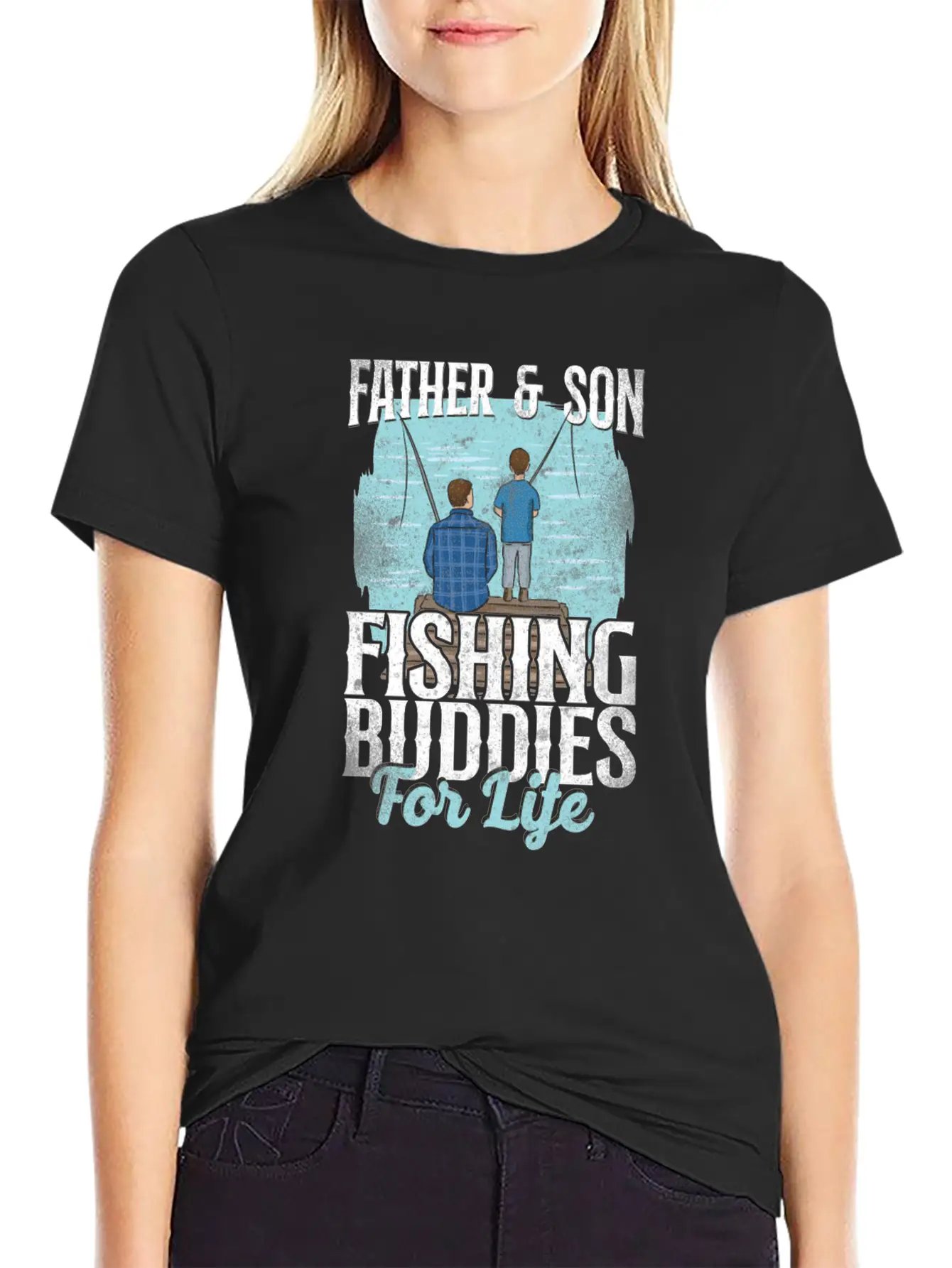Fishing Buddies Dad Father Son Stylish Everyday T-Shirt – Unisex Basic Cotton Tee