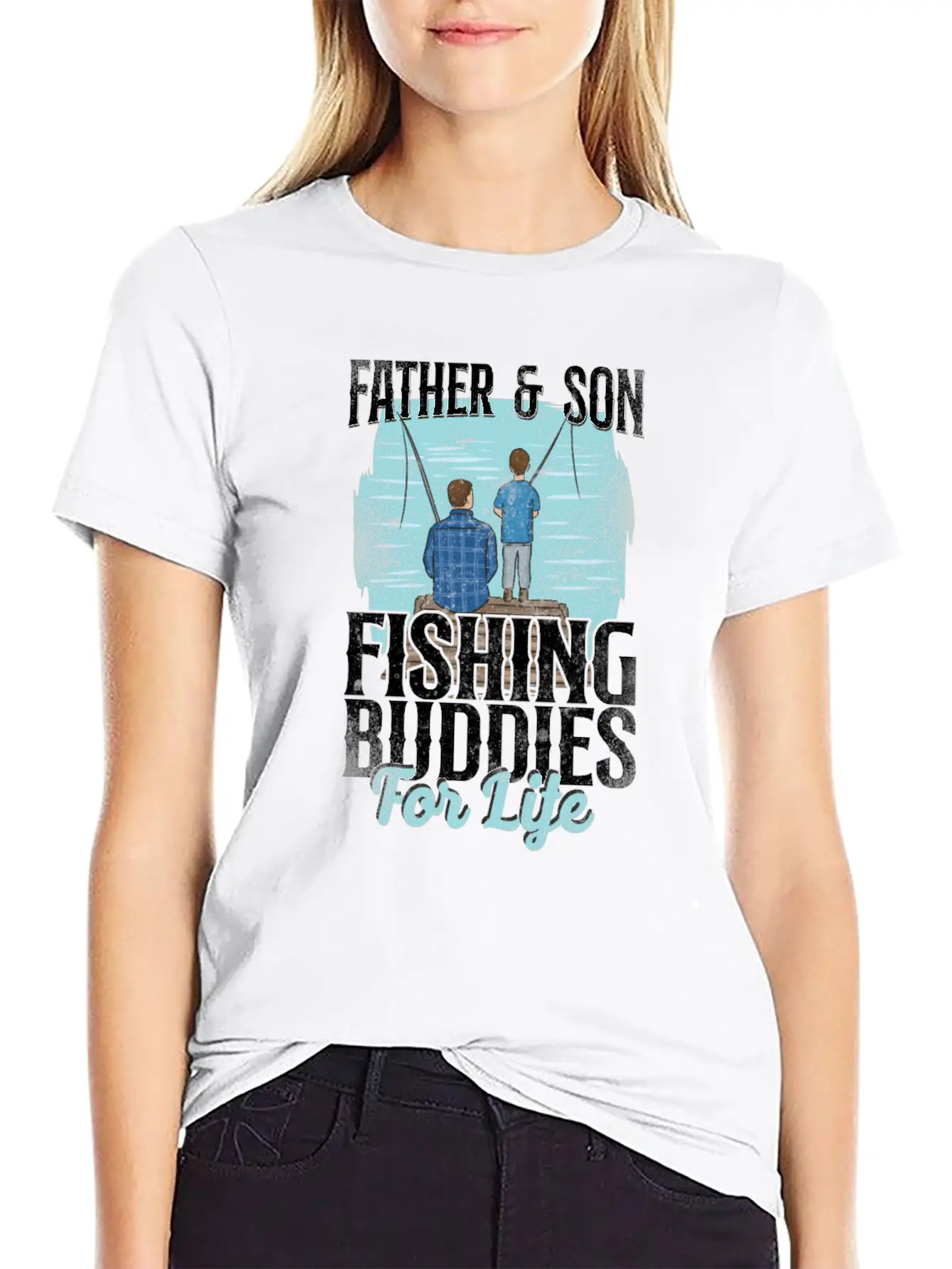 Fishing Buddies Dad Father Son Stylish Everyday T-Shirt – Unisex Basic Cotton Tee