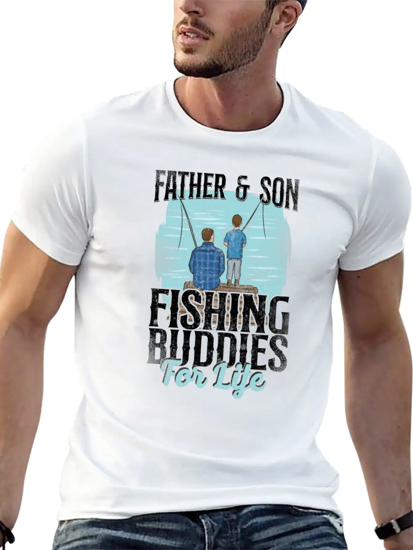 Fishing Buddies Dad Father Son Stylish Everyday T-Shirt – Unisex Basic Cotton Tee